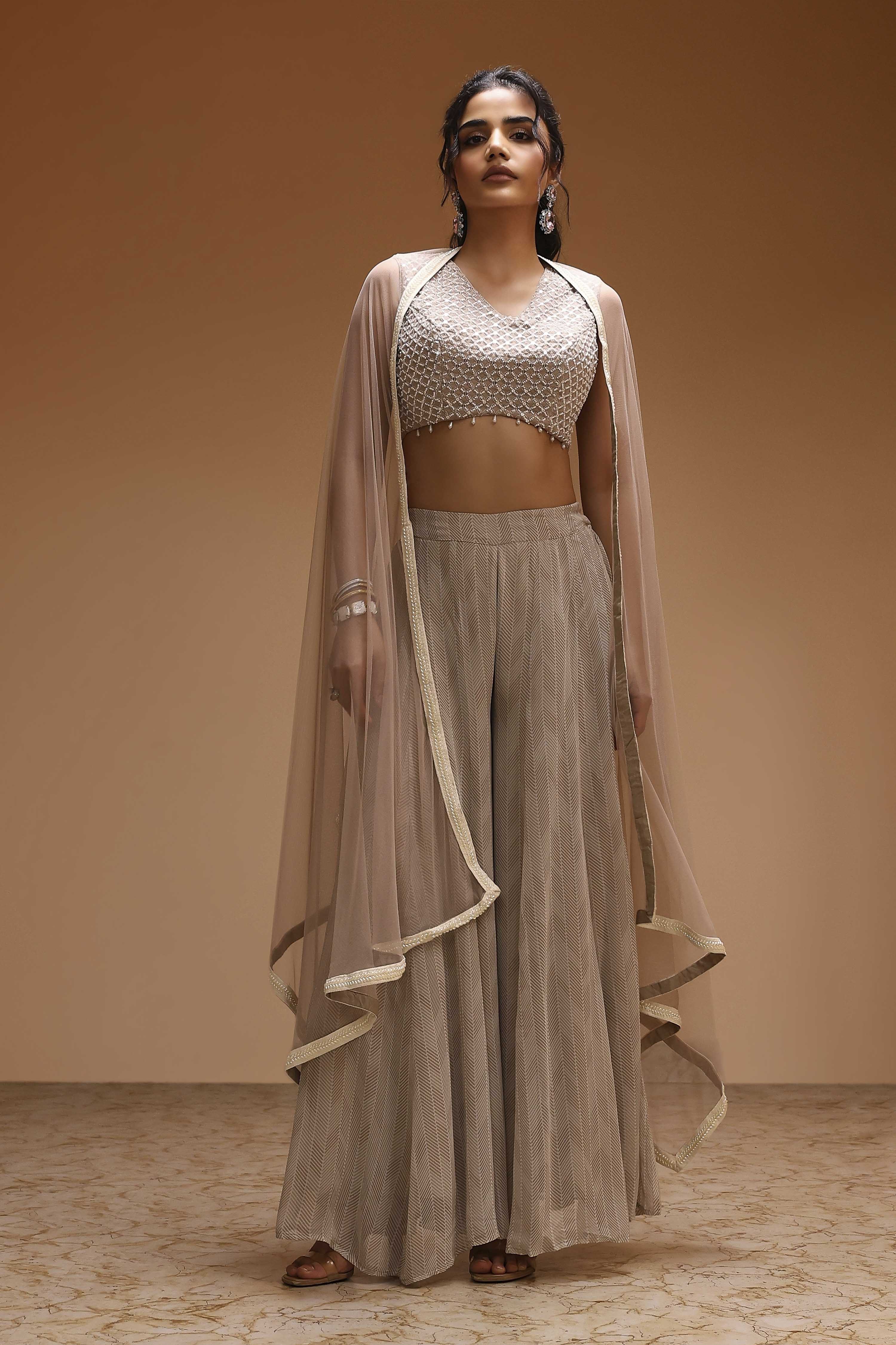 Beige Viscose Georgette Fusion Sharara Set image number 6