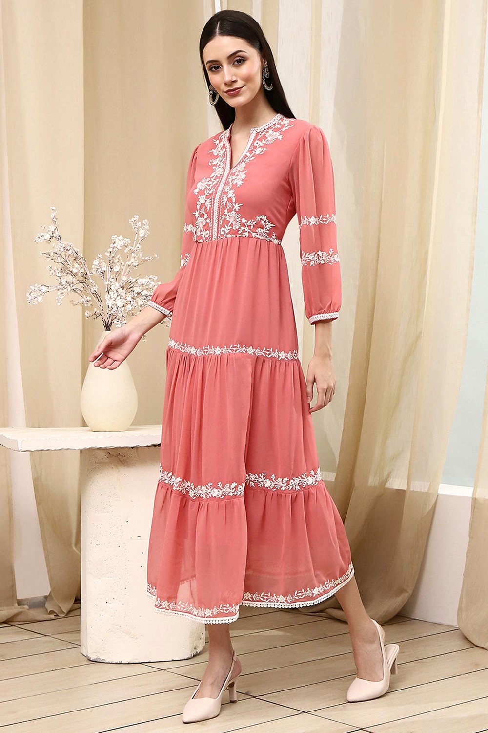 Light Pink Polyester Tiered Dress image number 2