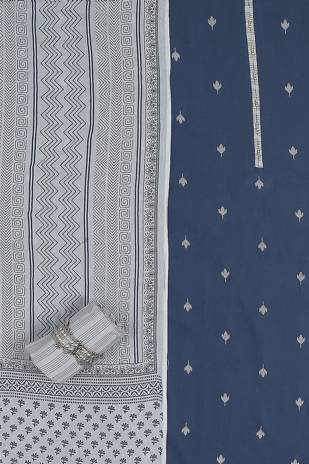 Blue Cotton Woven Unstitched Suit Set image number 1