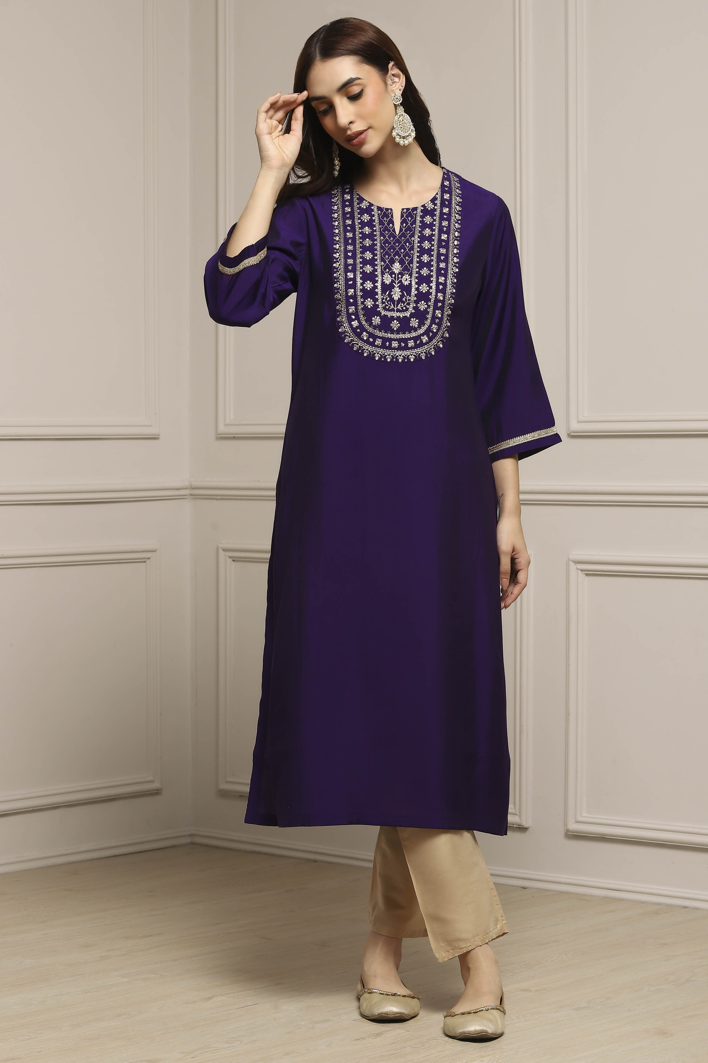 Purple Viscose Blend Straight Kurta image number 0