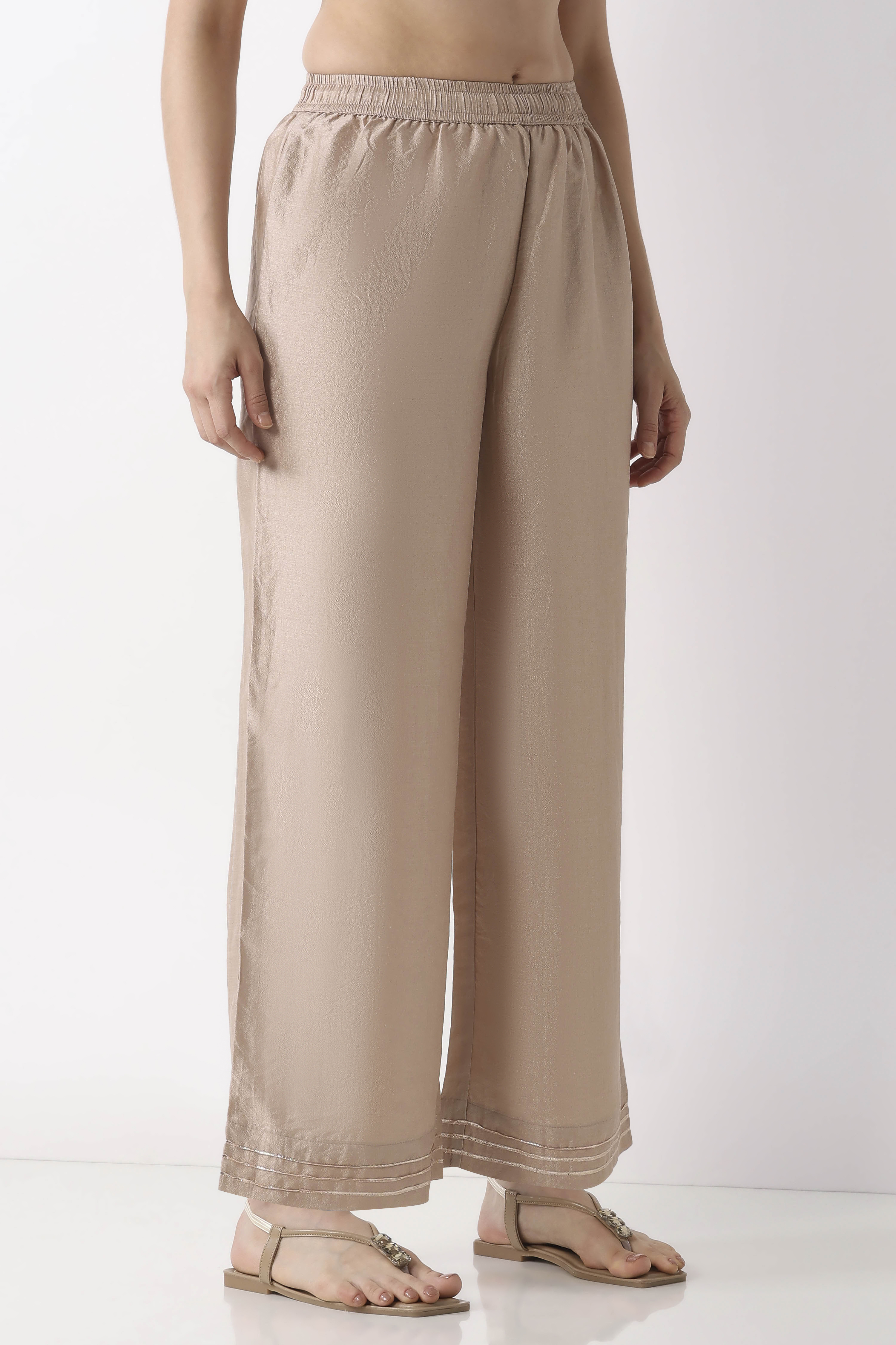 Metallics Art Silk Straight Palazzos image number 3