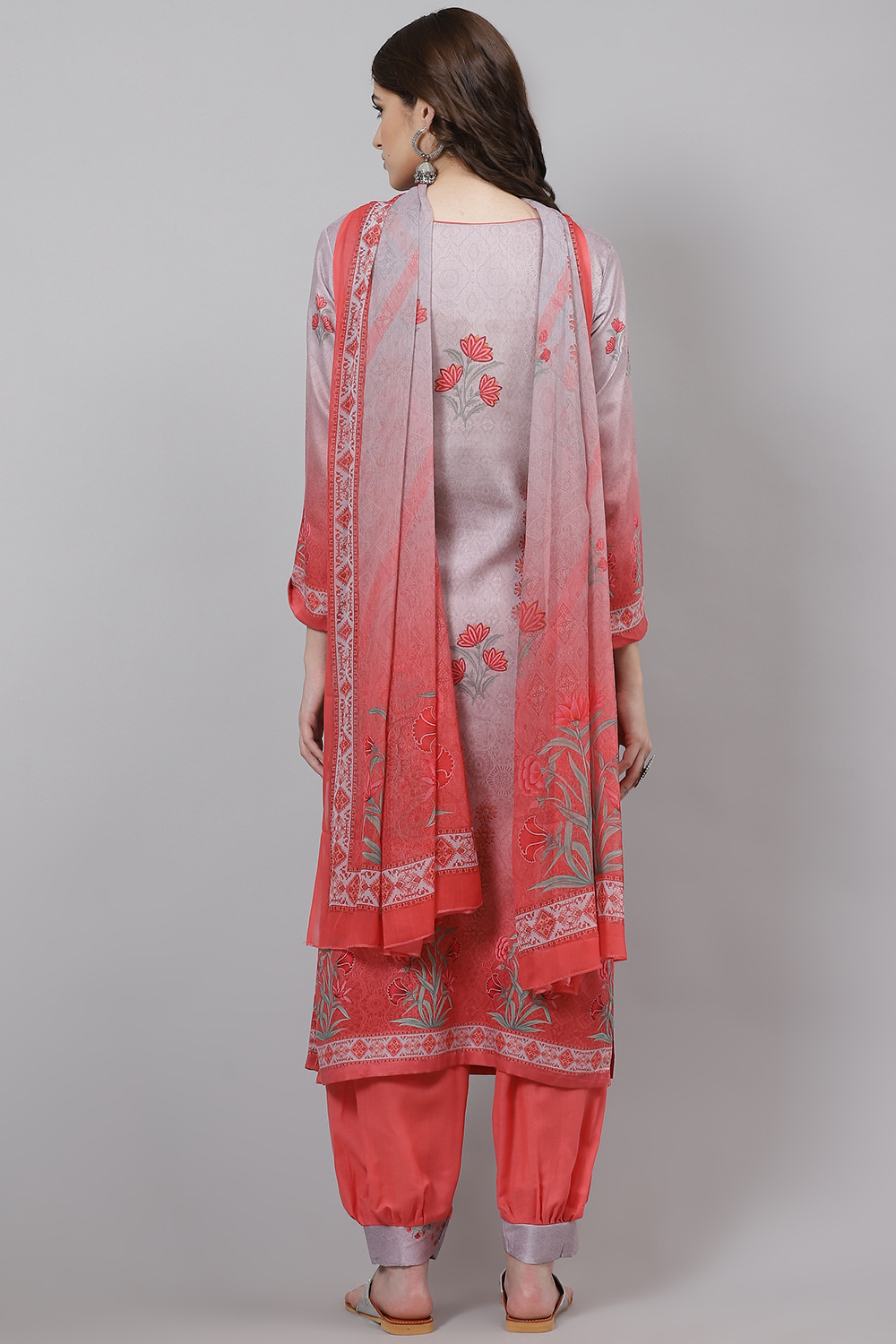 Off White Poly Spun Digital Print Unstitched Suit Set image number 6