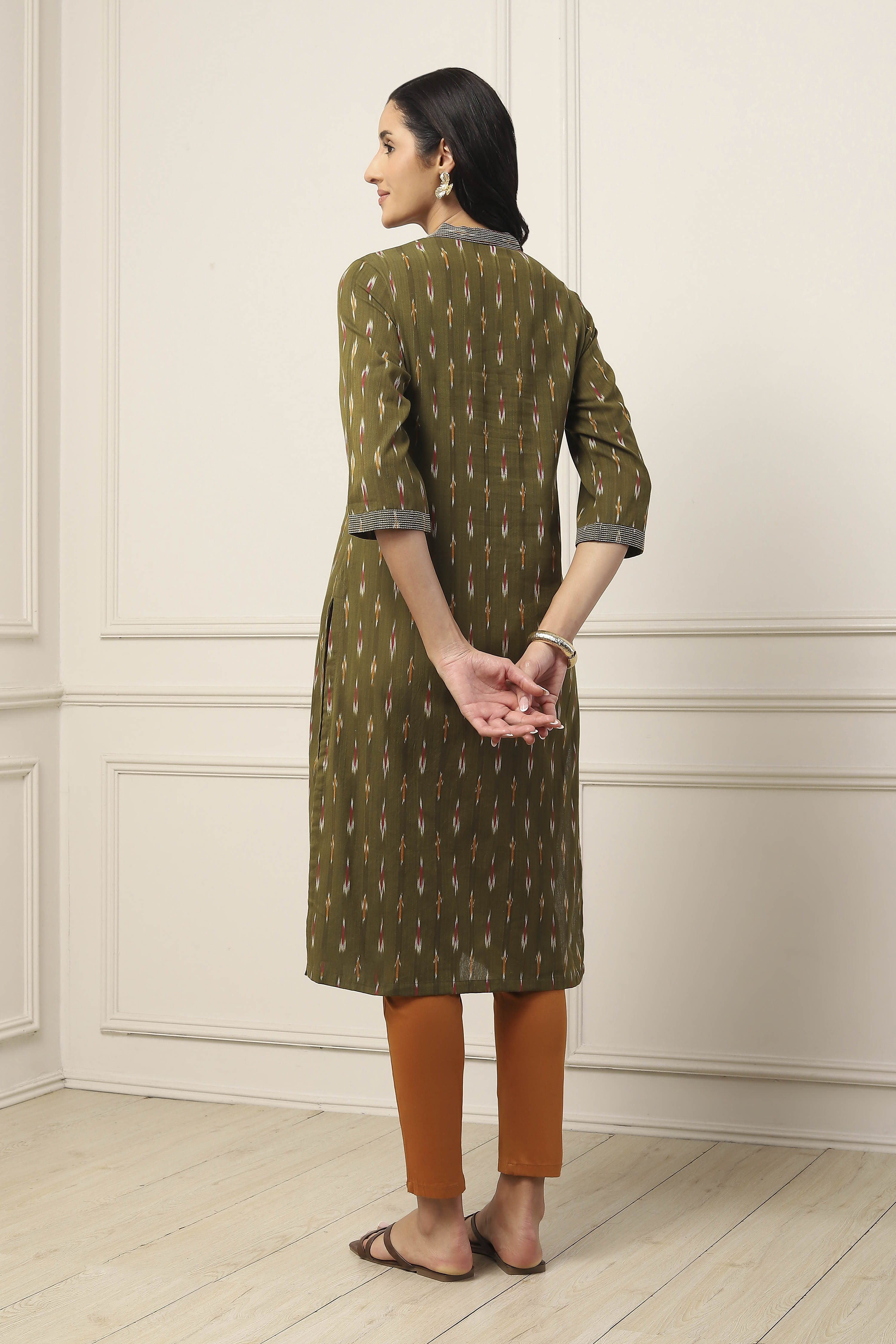 Green Cotton Printed Straight Kurta image number 3