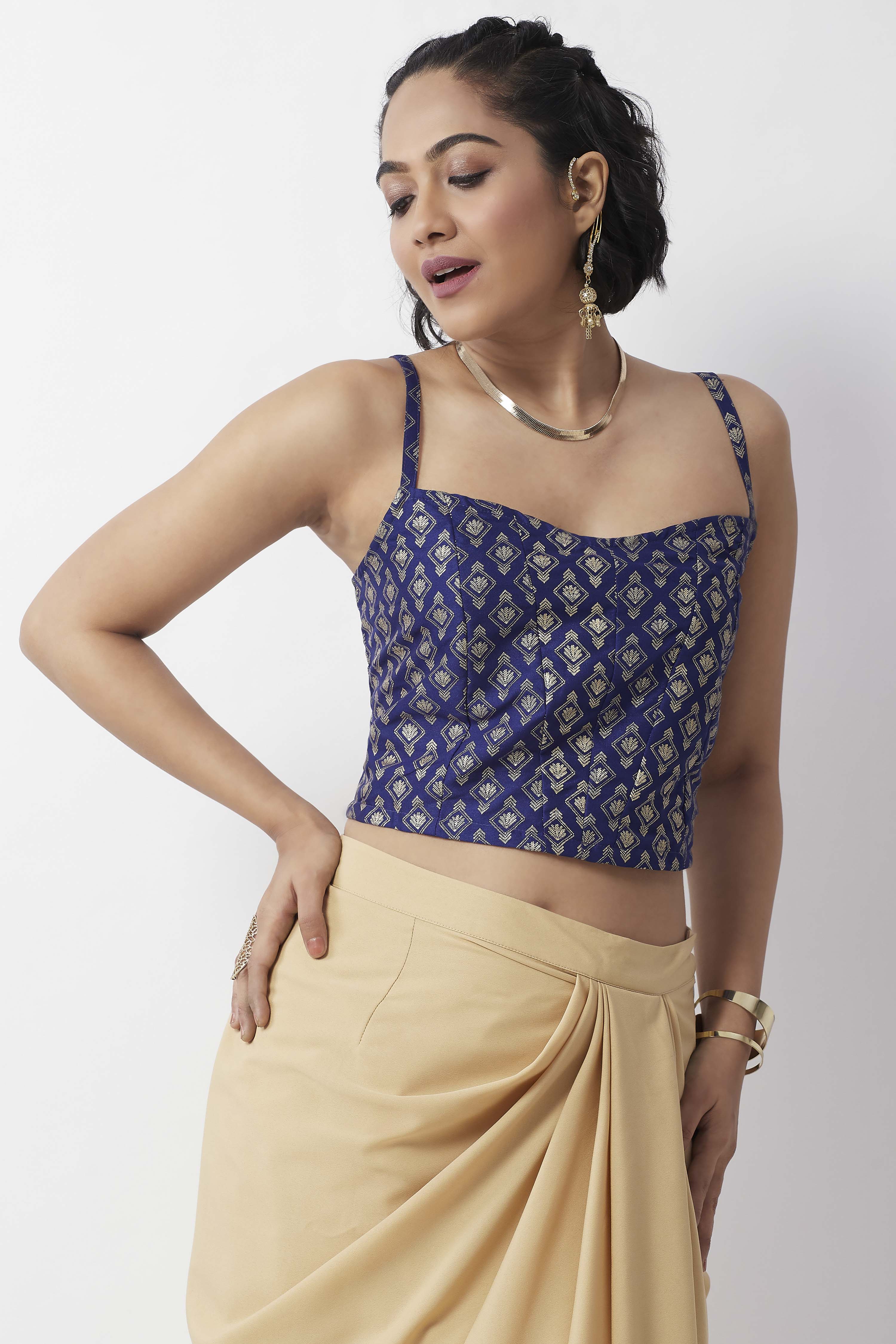 Cobalt Blue Geometric Printed Crop Top image number 3