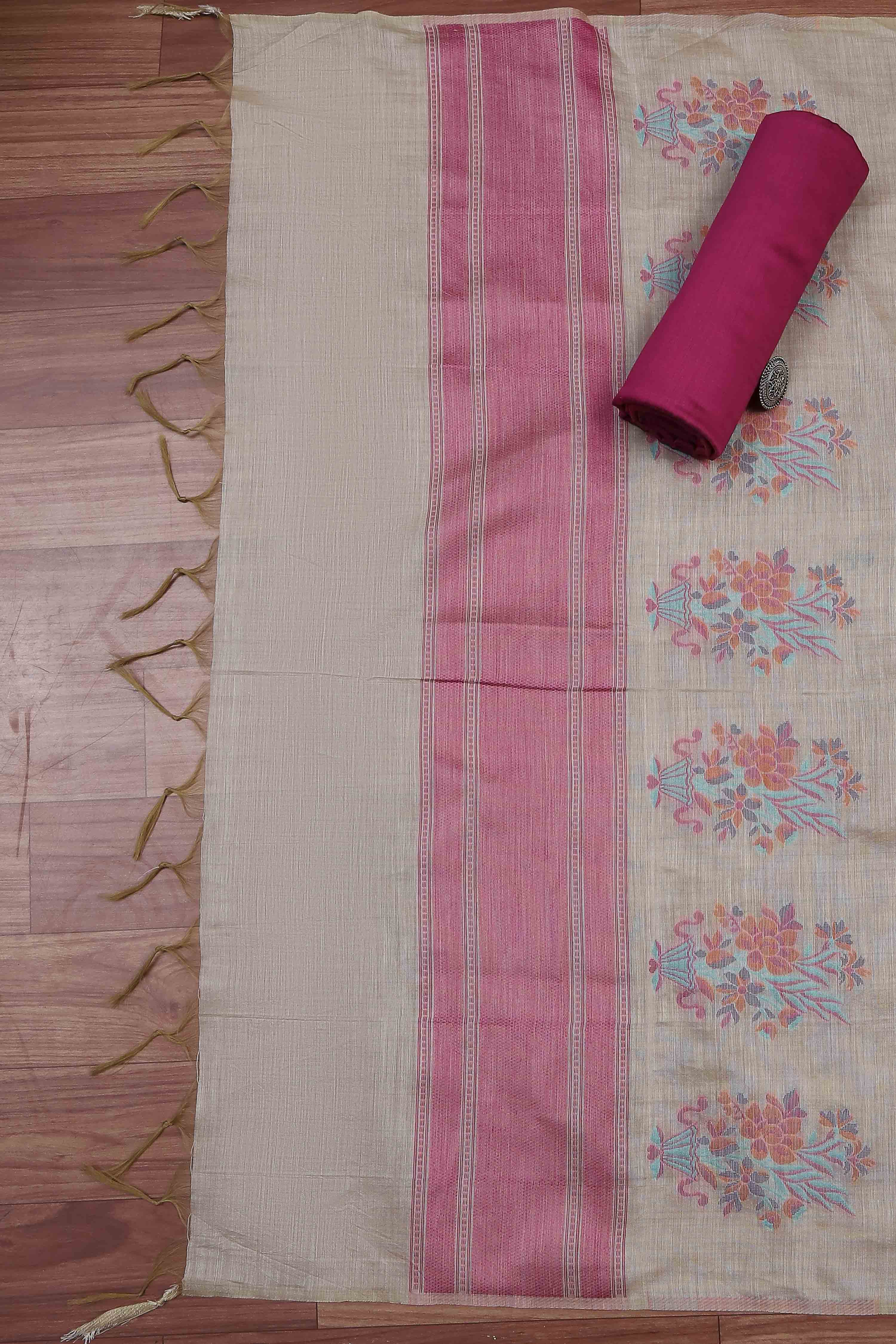 Rust Cotton Jamdani Unstitched Suit Set image number 3