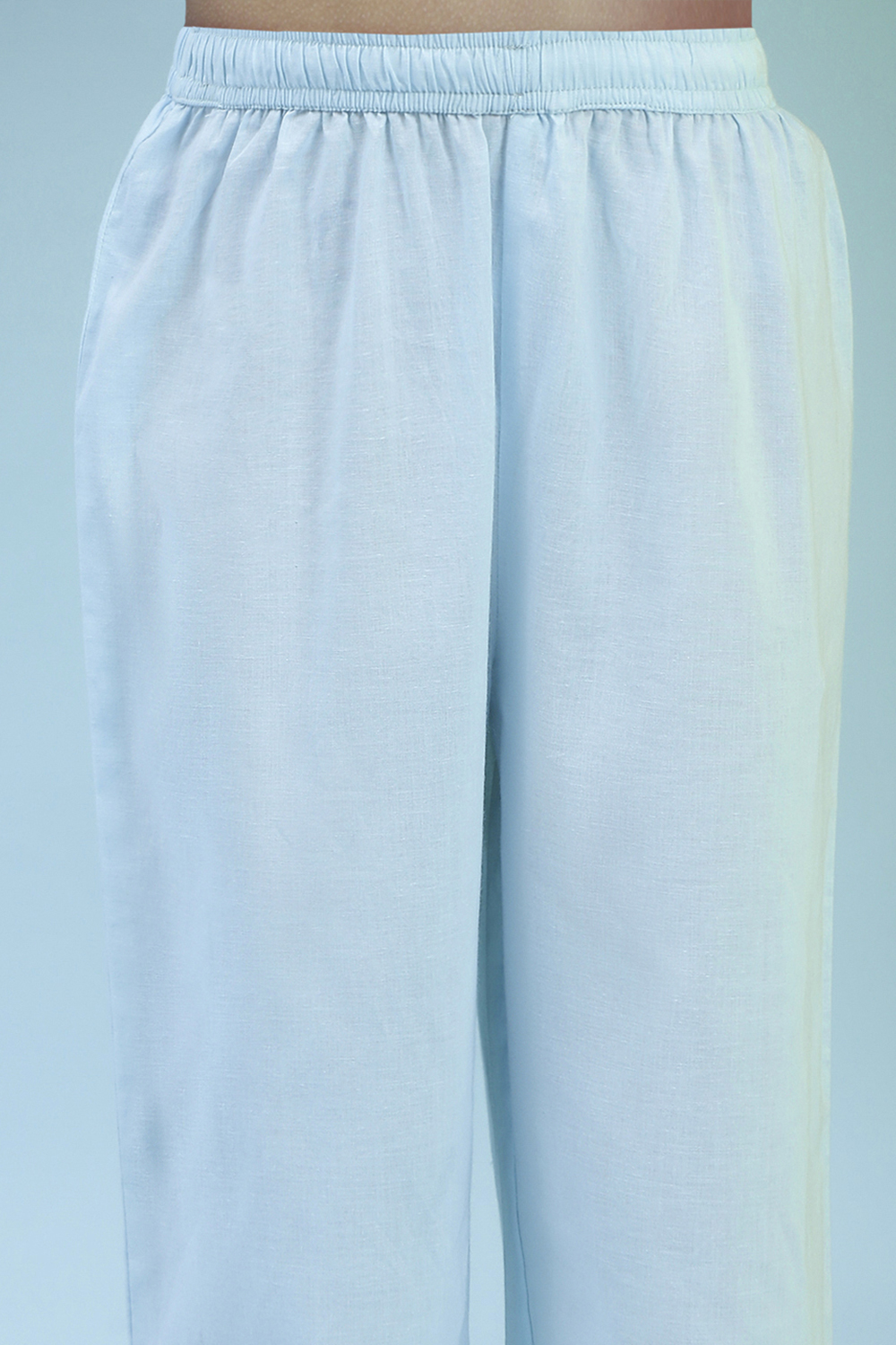 Sky Blue Cotton Front-open Suit Set image number 2