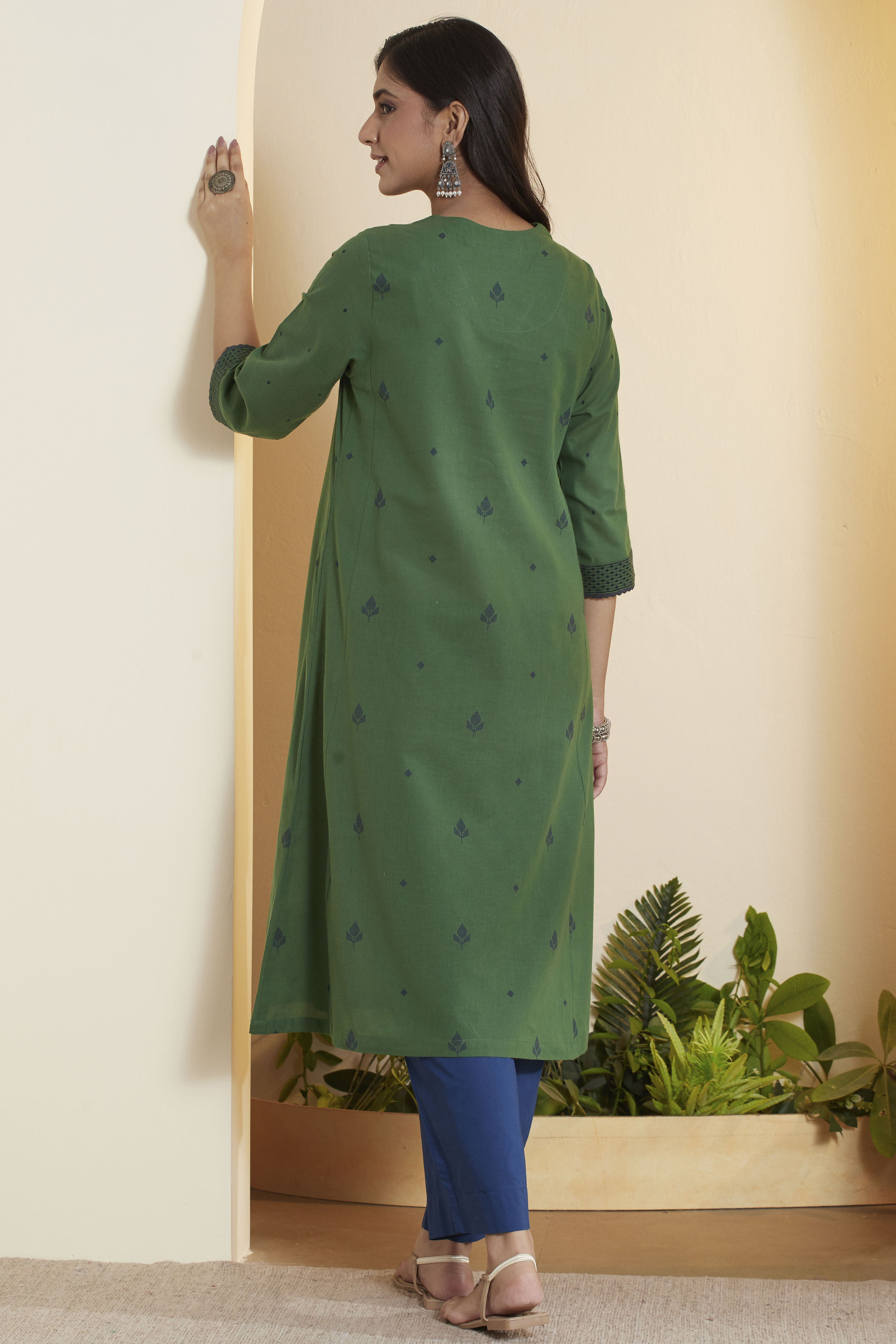 Green Cotton Printed Straight Kurta image number 5