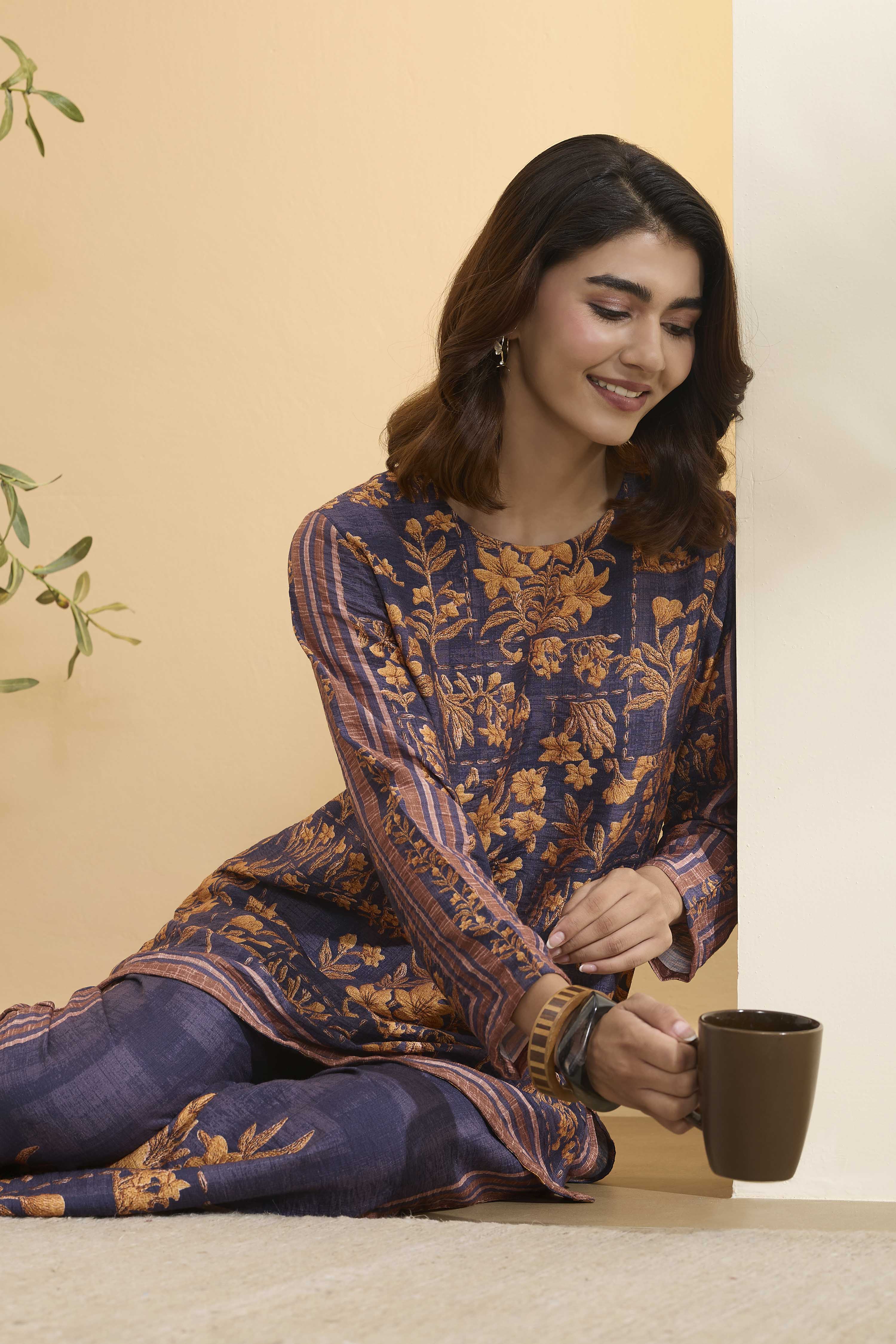 Violet Nylon Viscose Printed Co-ord Set image number 8