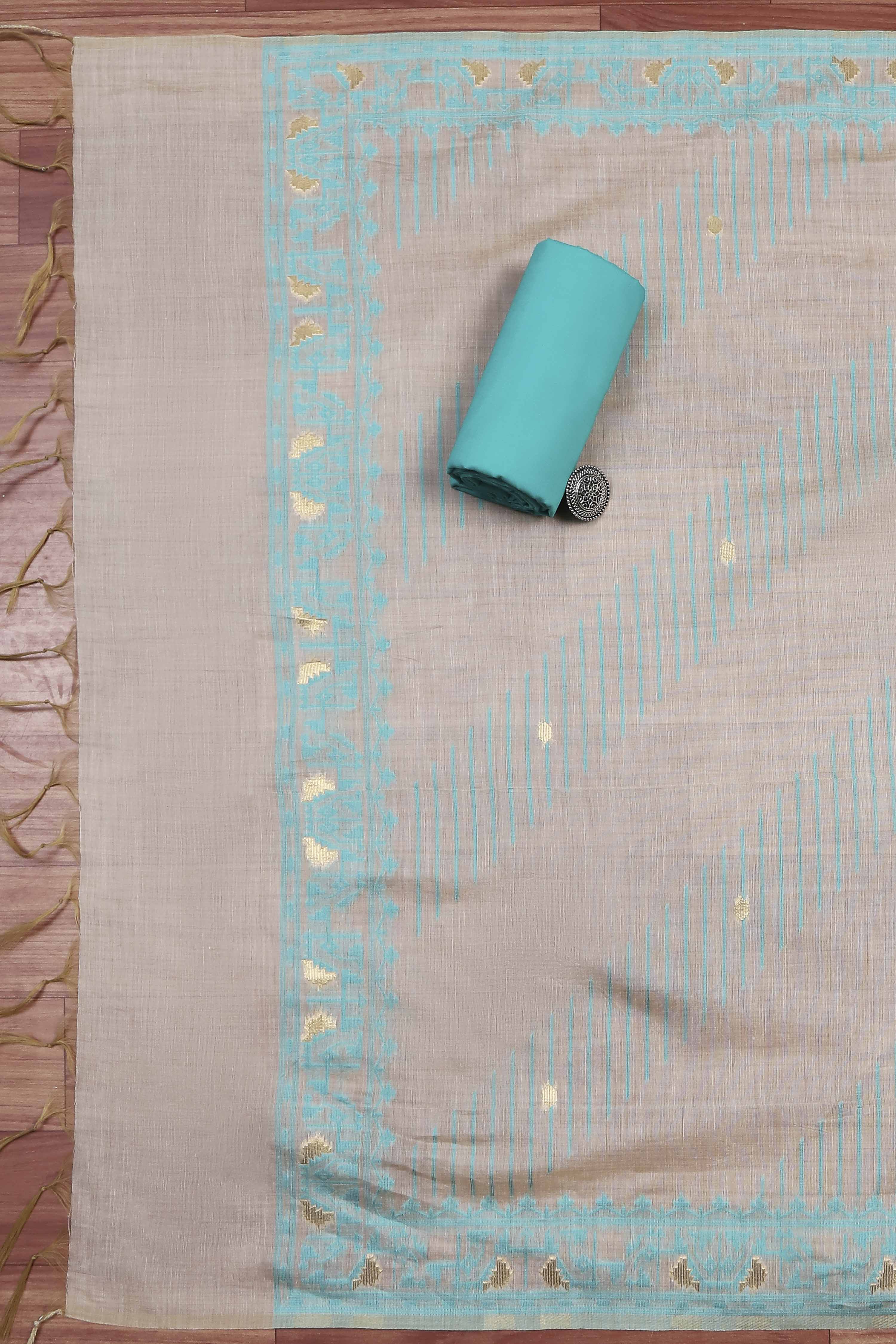 Blue Cotton Jamdani Unstitched Suit Set image number 3