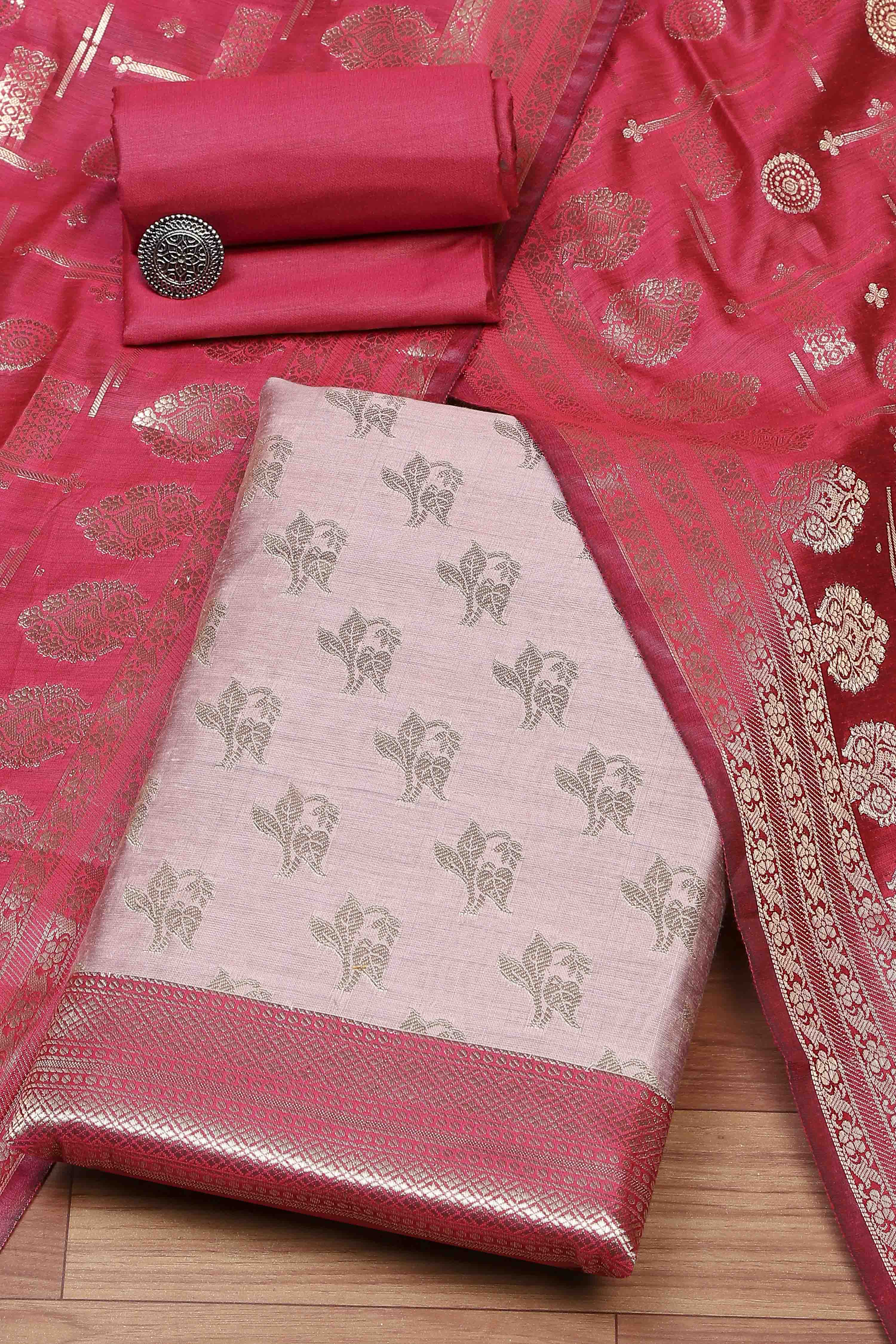 Sea Green Chanderi  Unstitched Suit Set image number 0