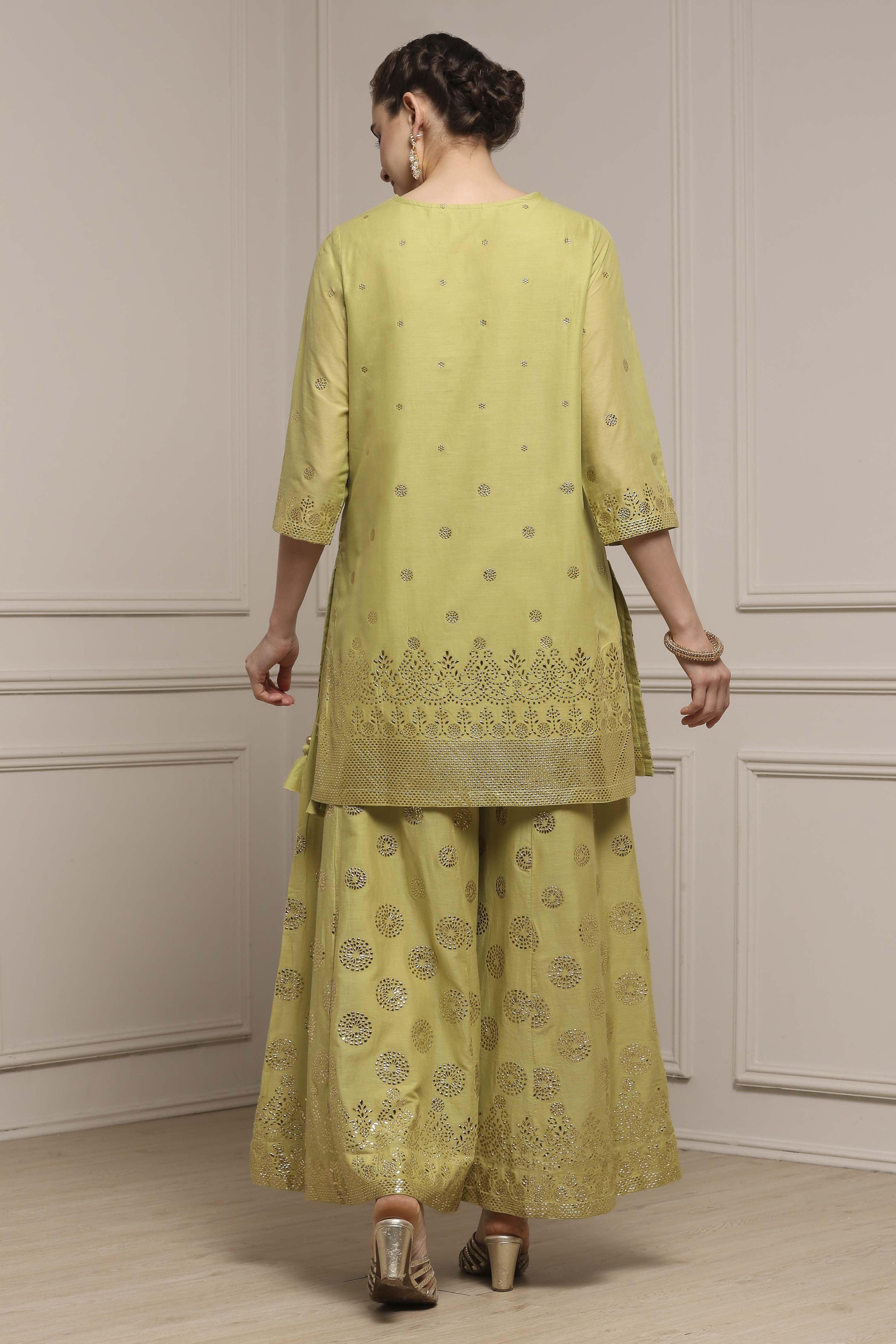 Green Cotton Printed Sharara Suit Set image number 4