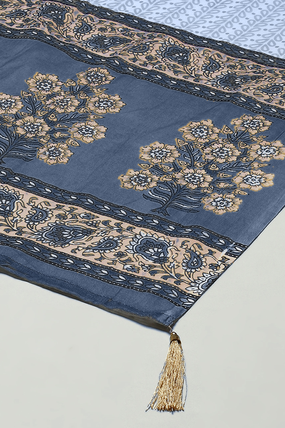 Indigo Cotton Hand Block Print Unstitched Suit Set image number 17