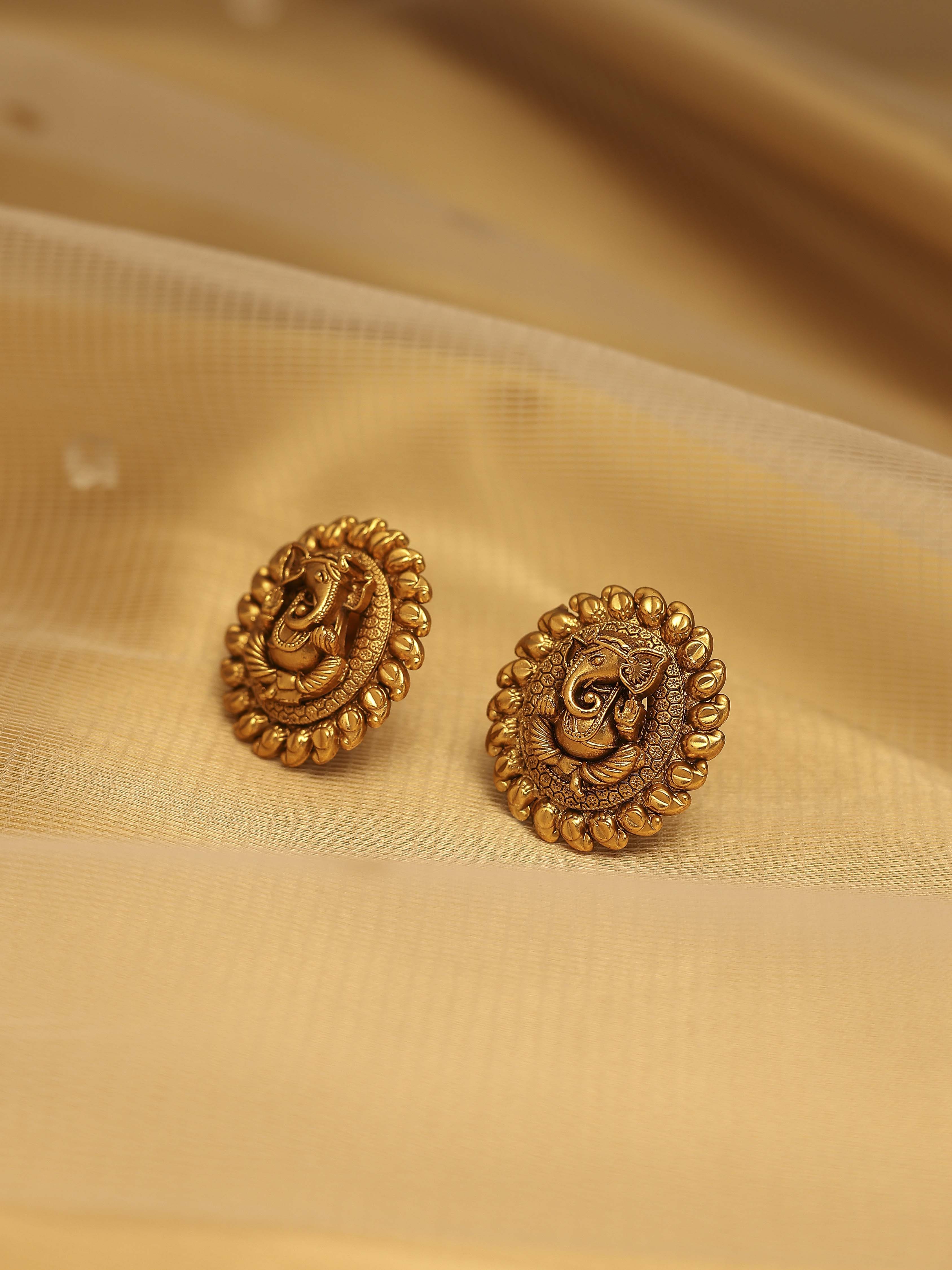 Gold Plated Brass Stud Temple Earrings image number 0