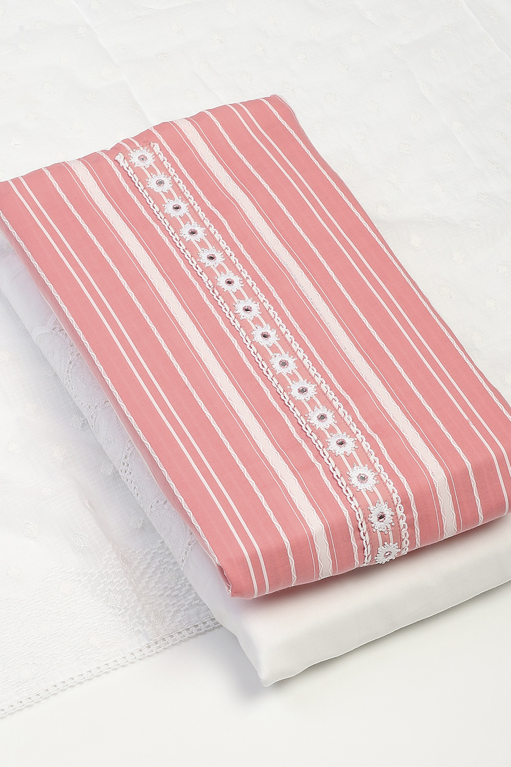 Pink Cotton Unstitched Suit Set image number 5