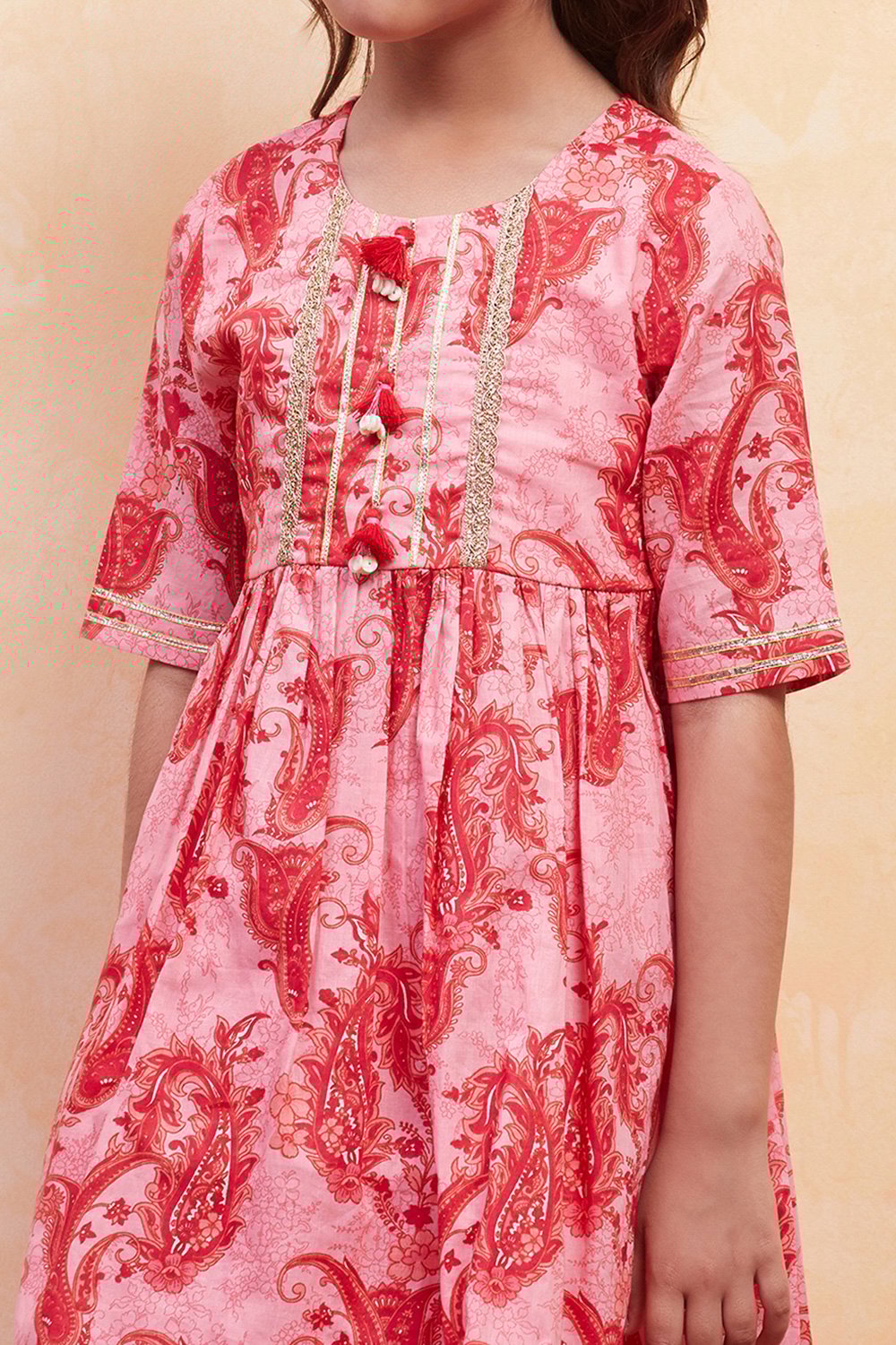 Pink Cotton Gathered Suit Set image number 1