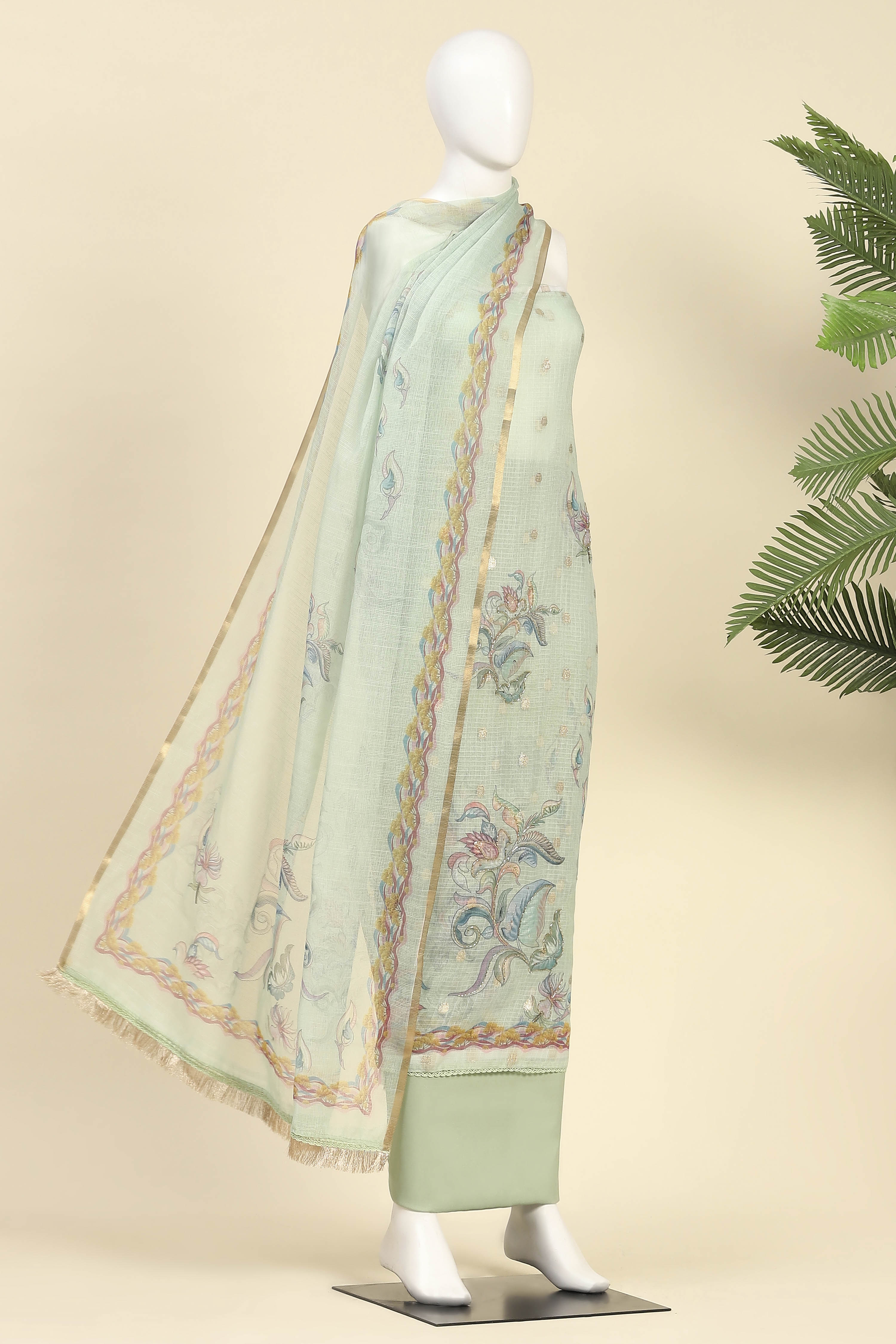 Peach Cotton Printed Unstitched Suit Set image number 4