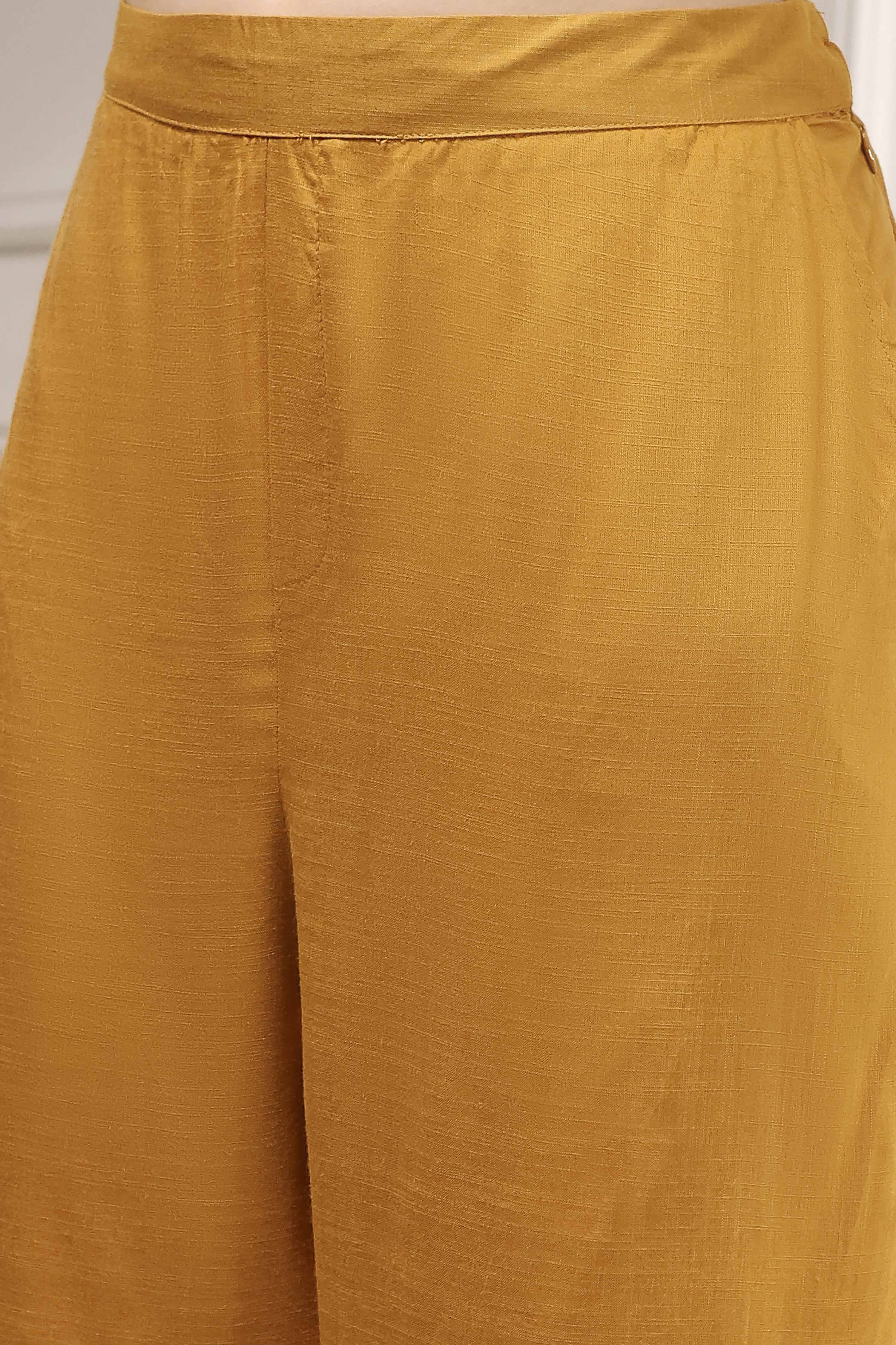 Mustard Viscose Rayon Straight Dyed Suit Set image number 2