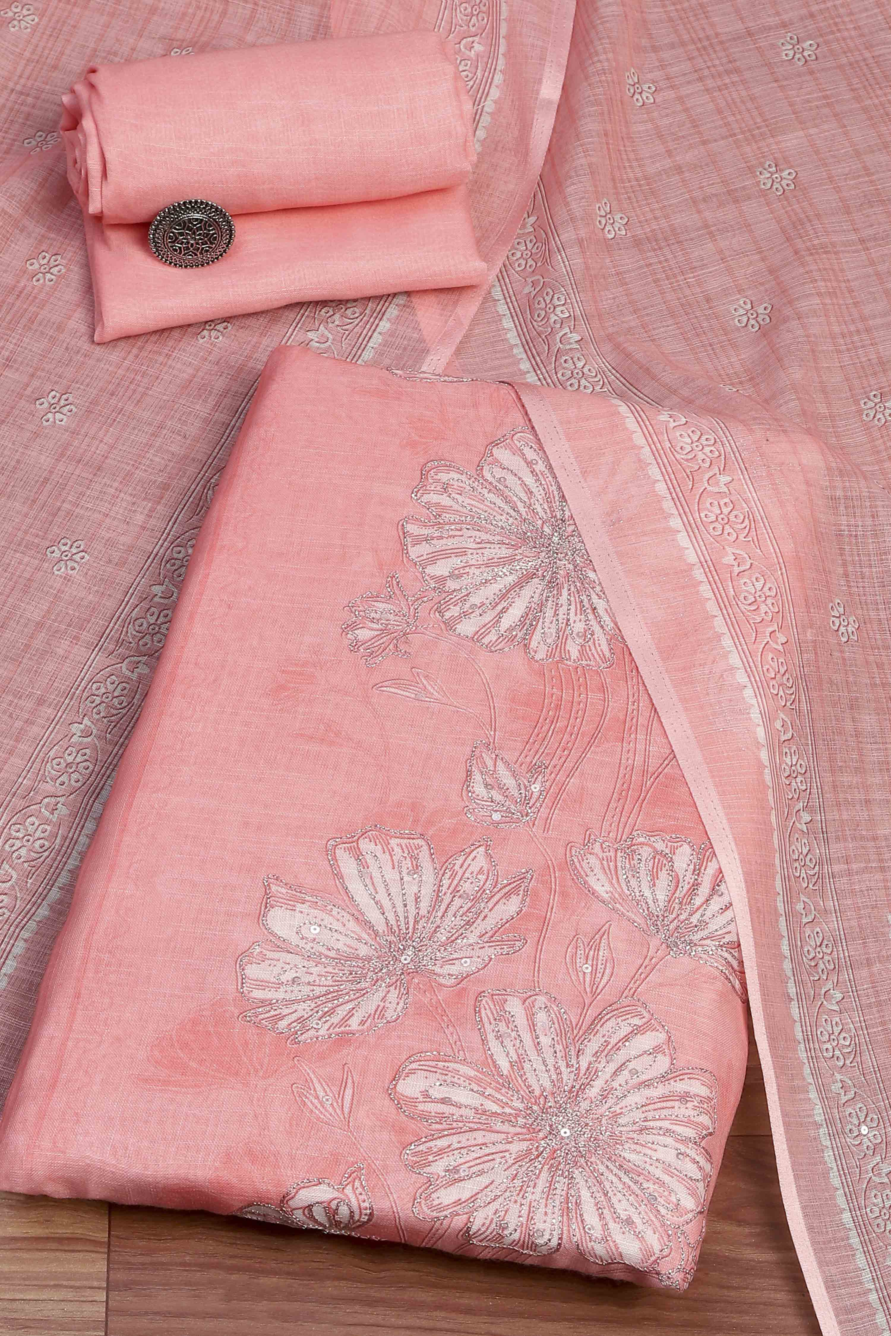 Yellow Linen Unstitched Suit Set image number 0