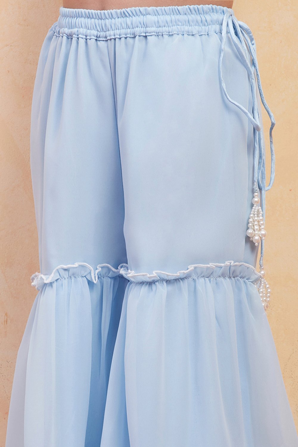 Ice Blue Polyester Peplum Suit Set image number 2