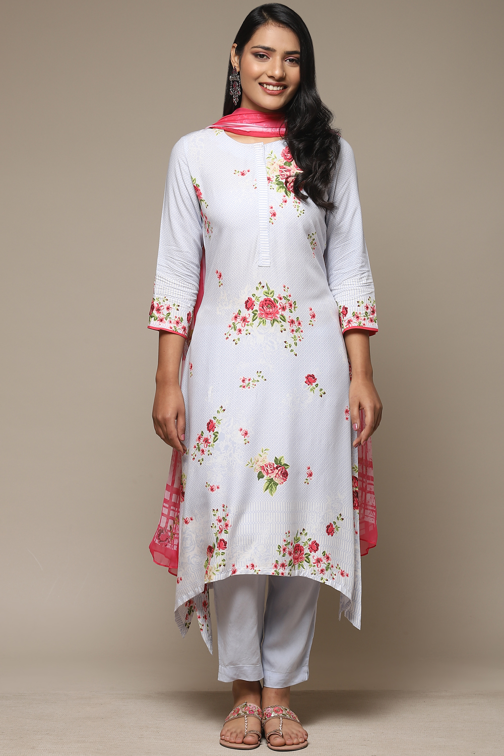Sky Blue Viscose A-Line Kurta Pants Suit Set image number 1