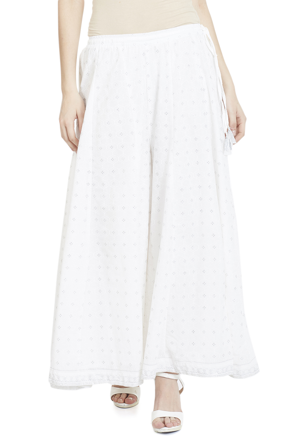 White Cotton Flared Palazzo image number 0