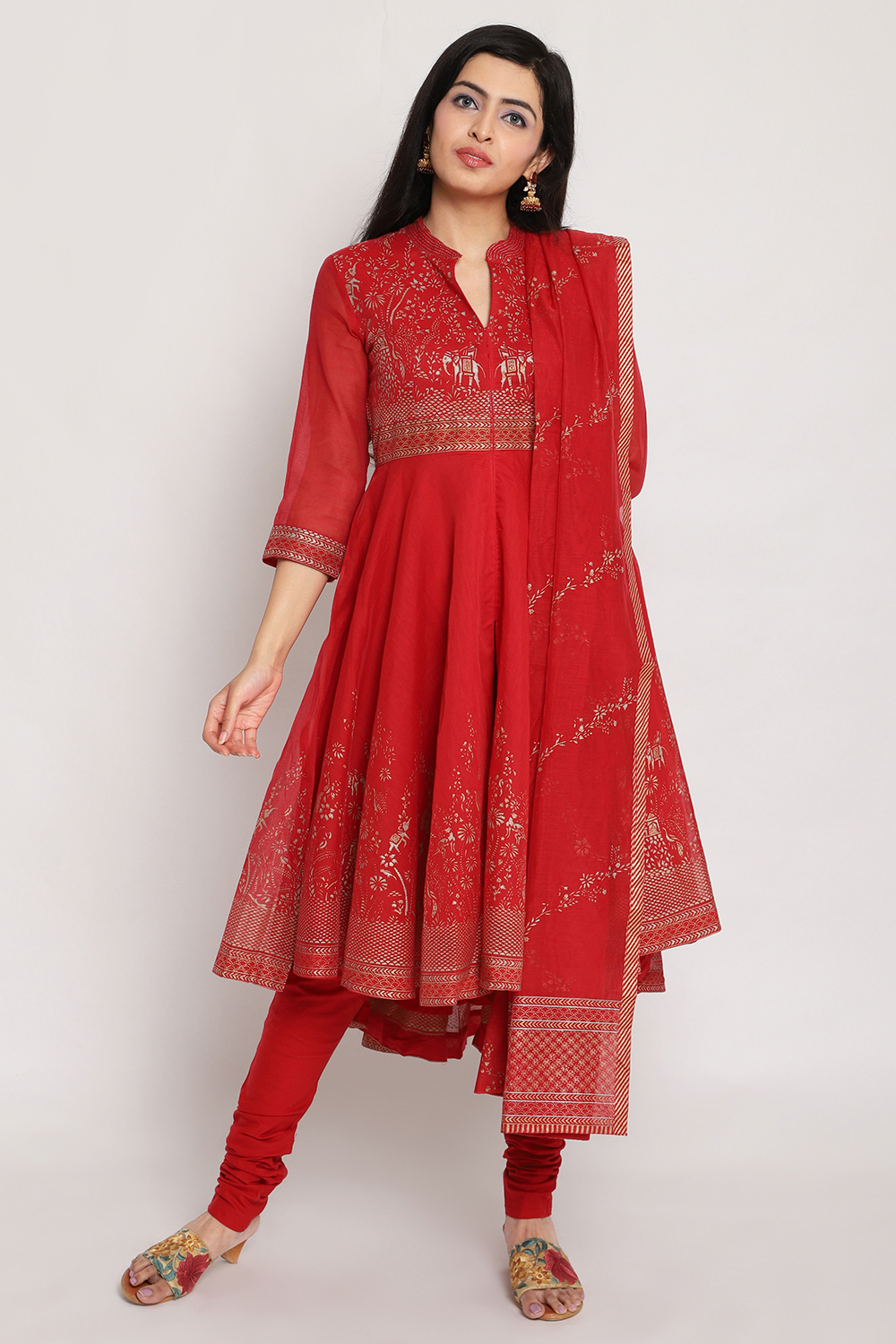 Red Art Silk Anarkali Kurta Churidar Suit Set image number 2