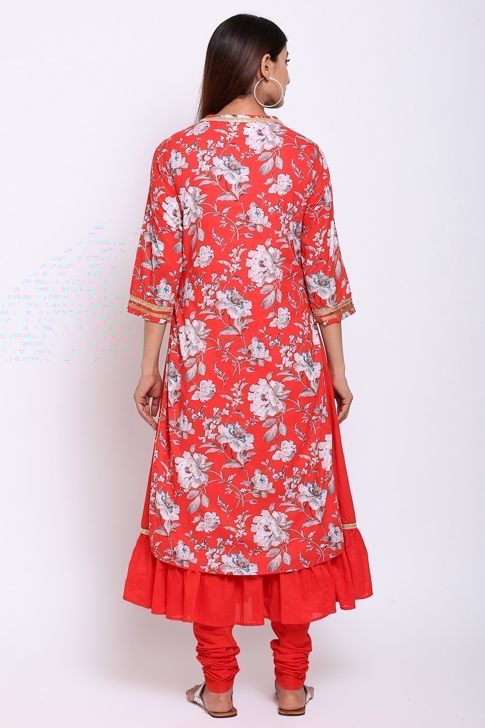 Coral Cotton Double Layered Kurta Churidar Suit Set image number 5