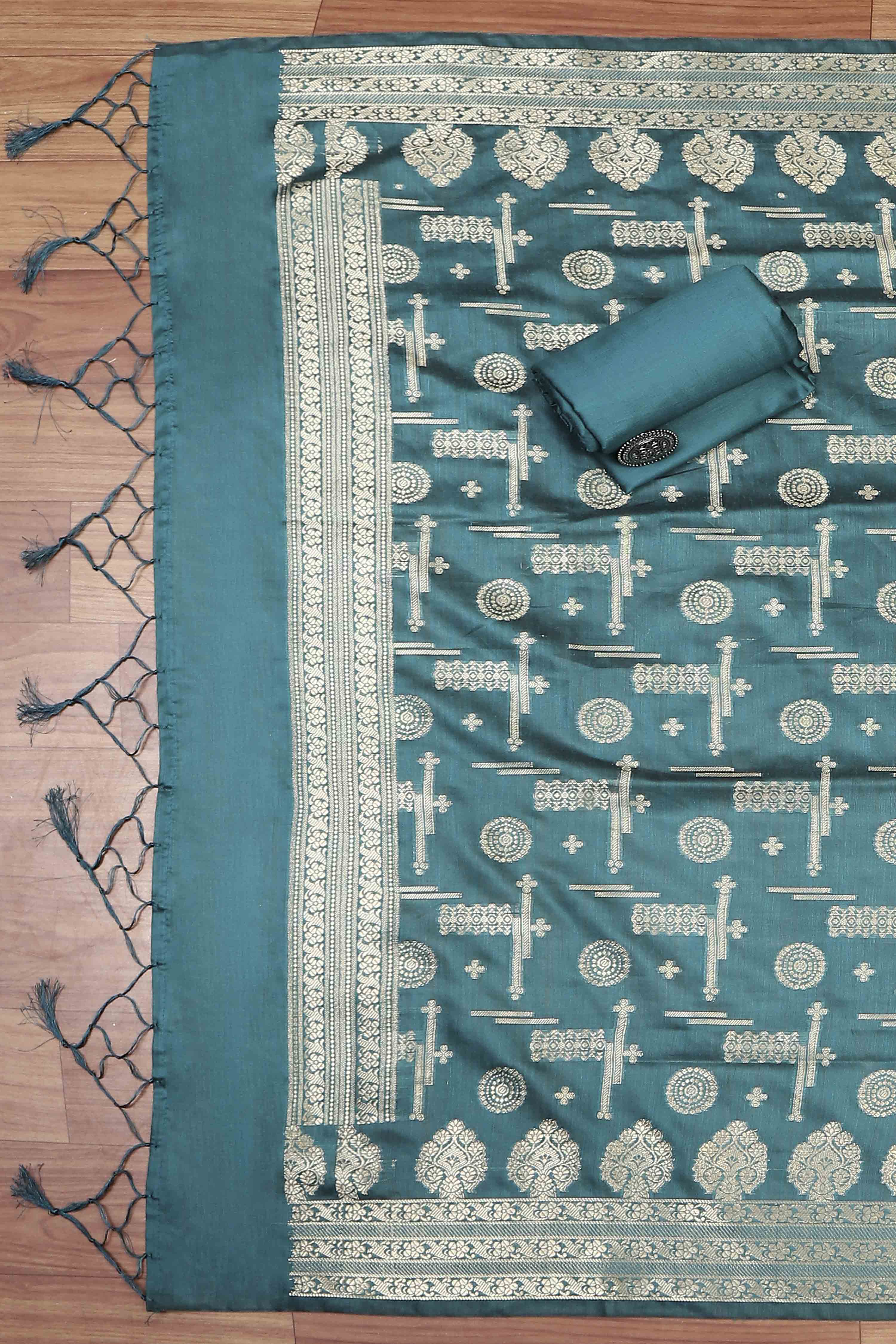 Sea Green Chanderi  Unstitched Suit Set image number 3