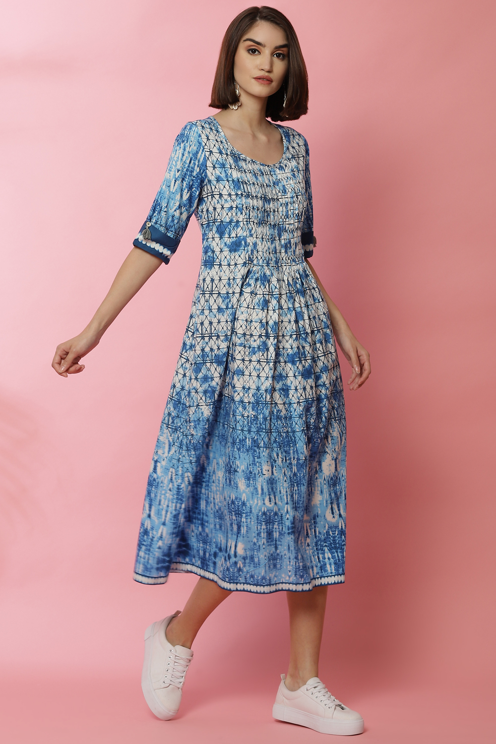 Green A-Line Rayon Printed Dress image number 0