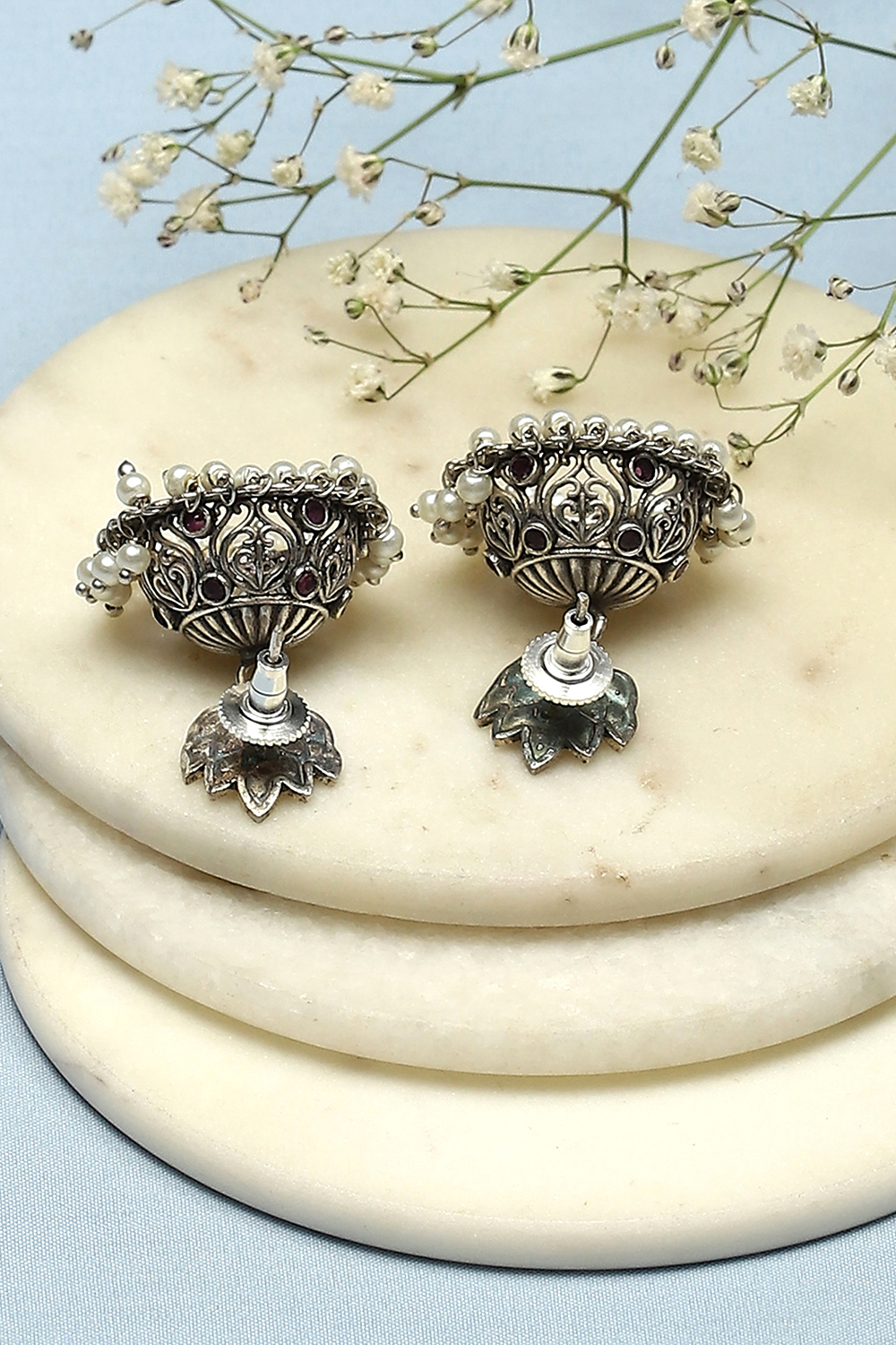 Pink Brass Jhumkas image number 2