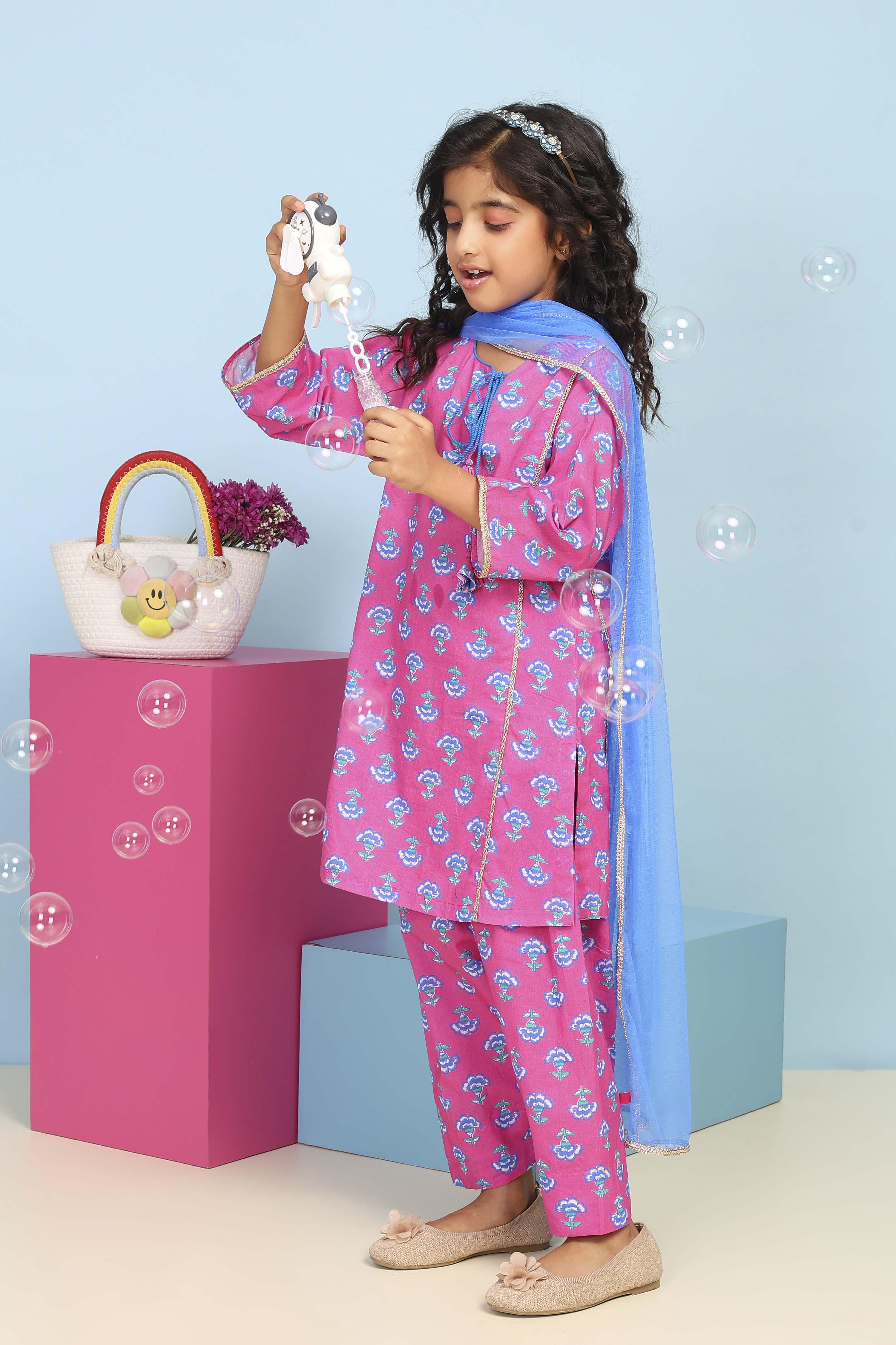 Blue Cotton Printed Straight Suit Set image number 0