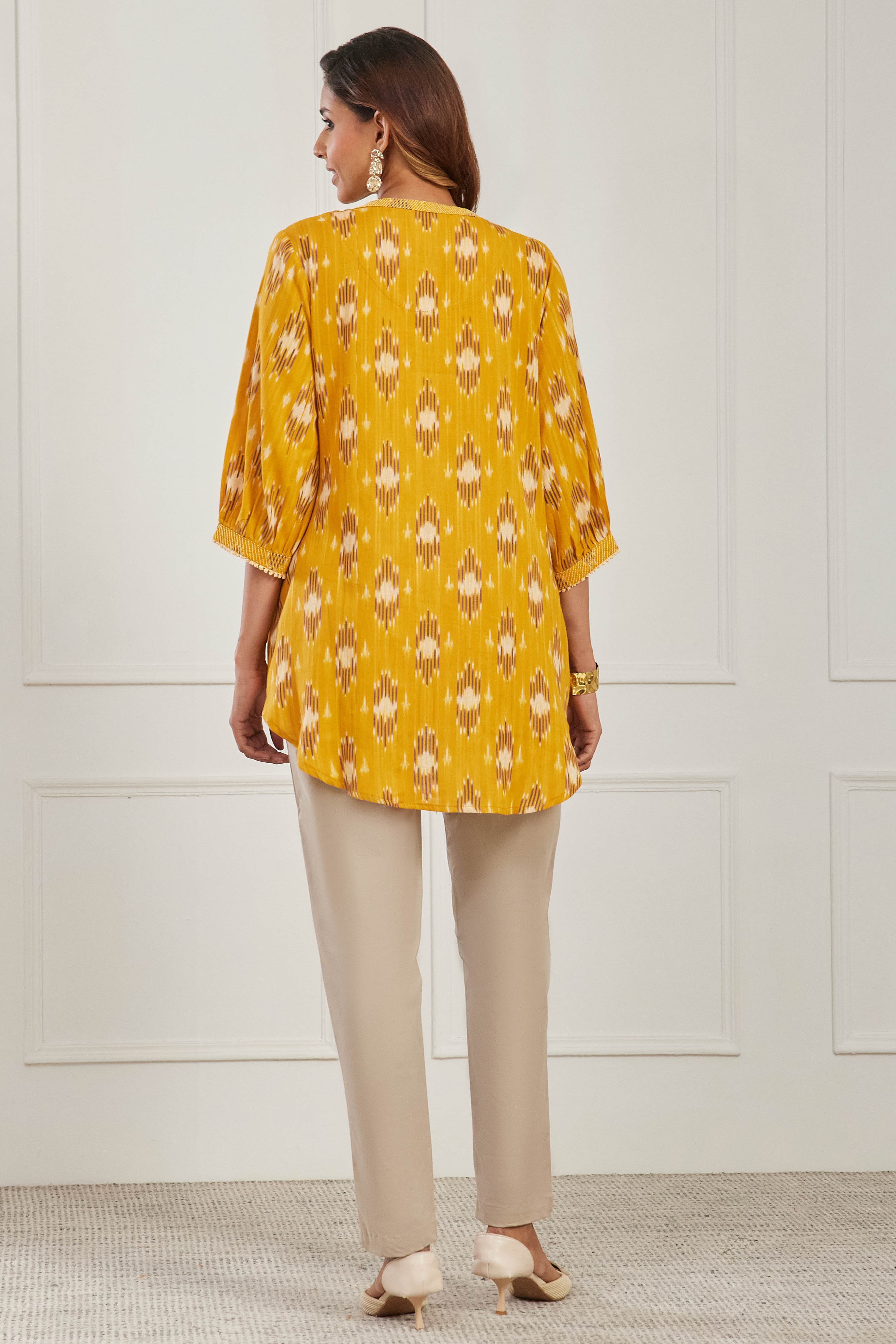 Yellow Cotton Straight Kurta image number 3