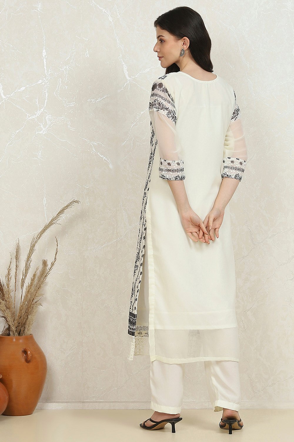 White-Black Georgette Printed Unstitched Suit Set image number 5