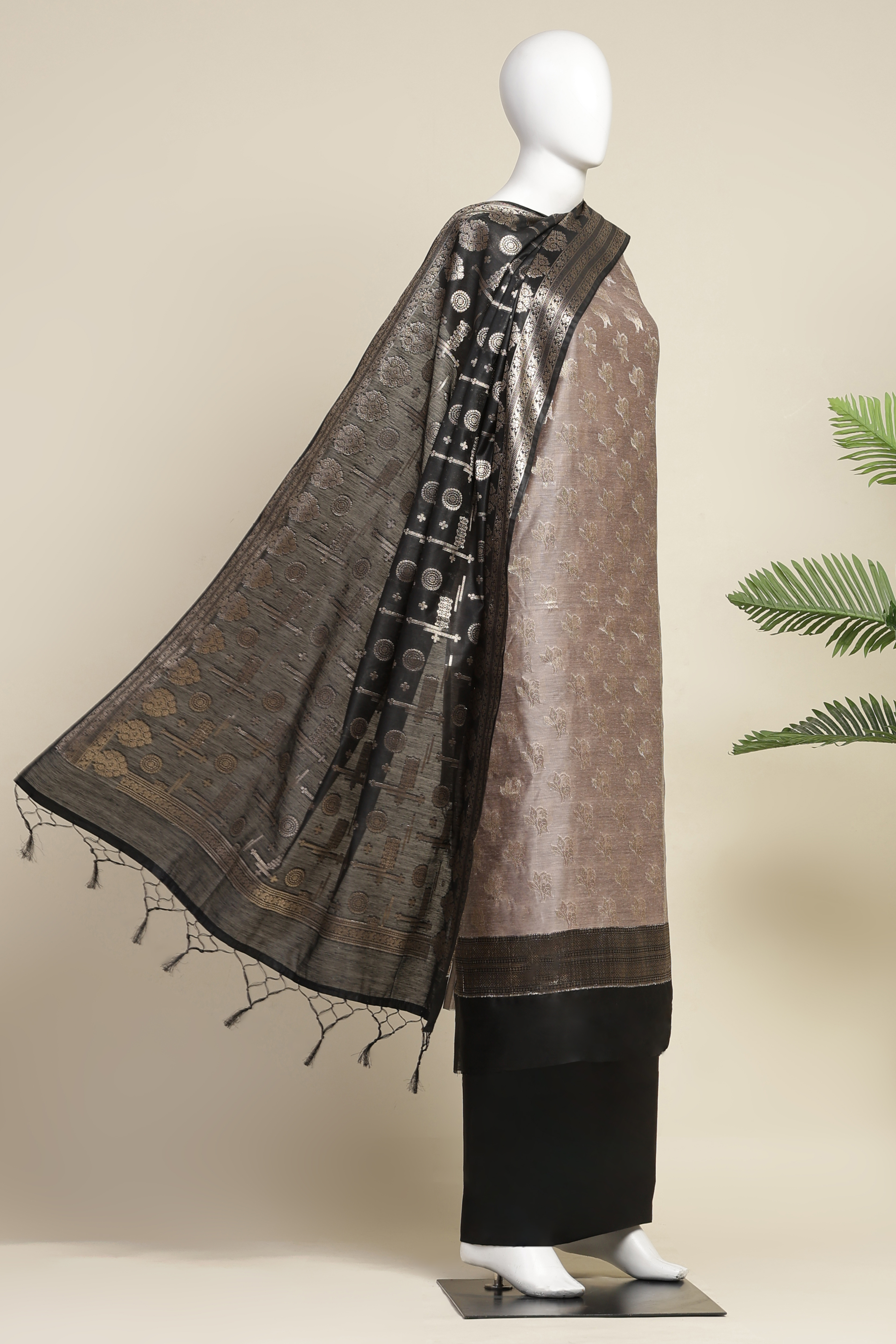 Sage Green Cotton Printed Embroidered Unstitched Suit Set image number 4