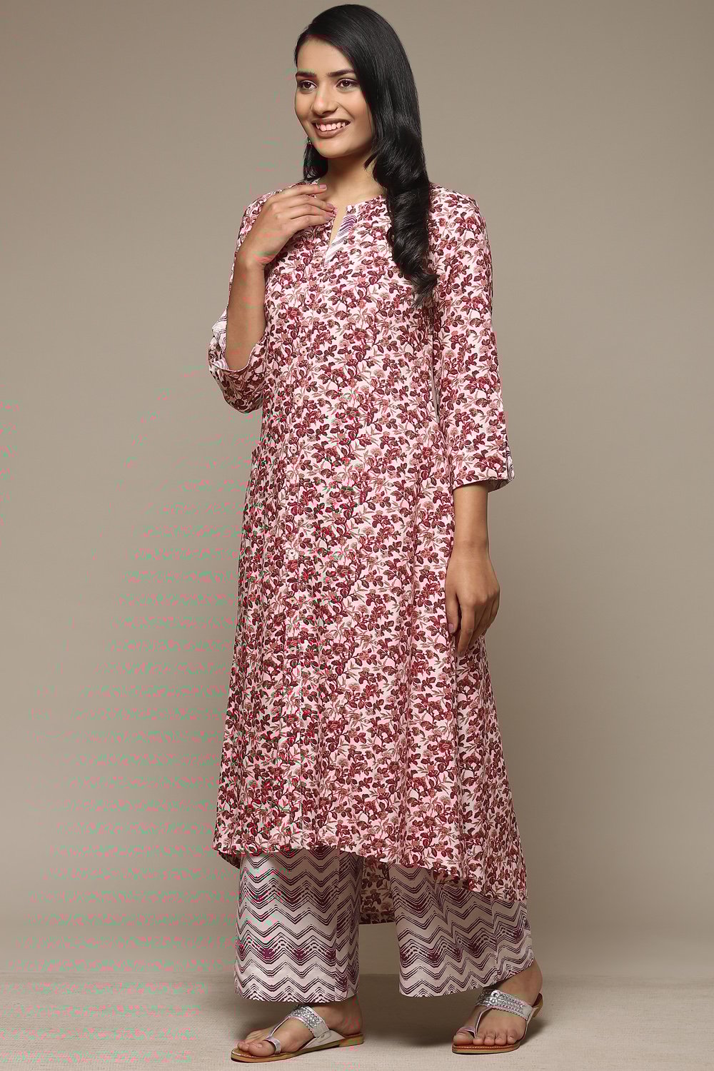 White & Blue Rayon Straight Kurta Palazzo Suit Set image number 3