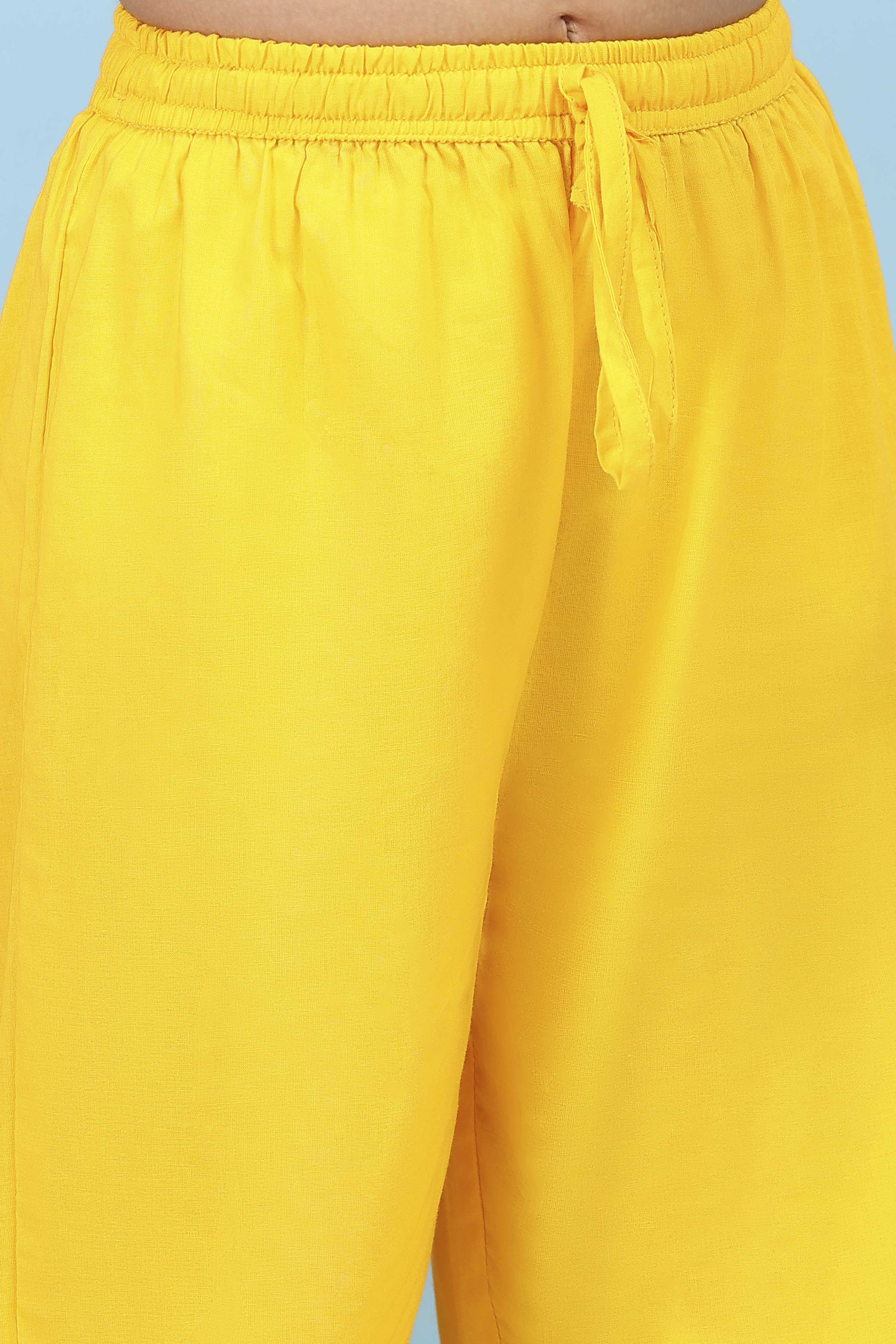 Yellow Cotton Floral Printed Anarkali Suit Set image number 2