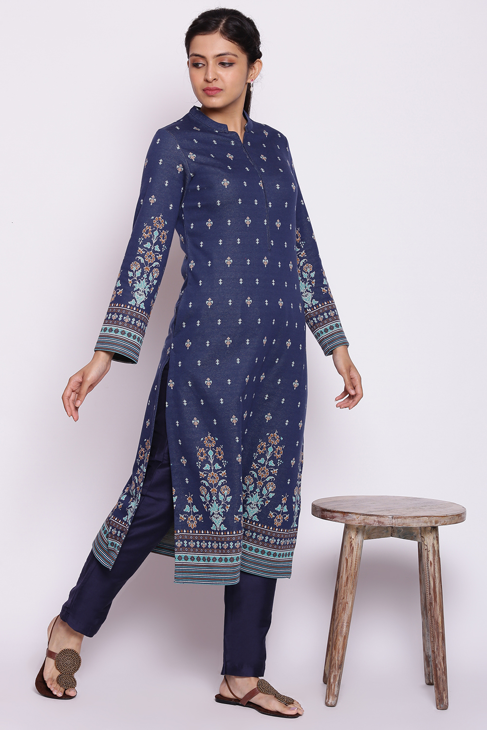 Dark Blue Winter Yarndyed Kurta image number 2