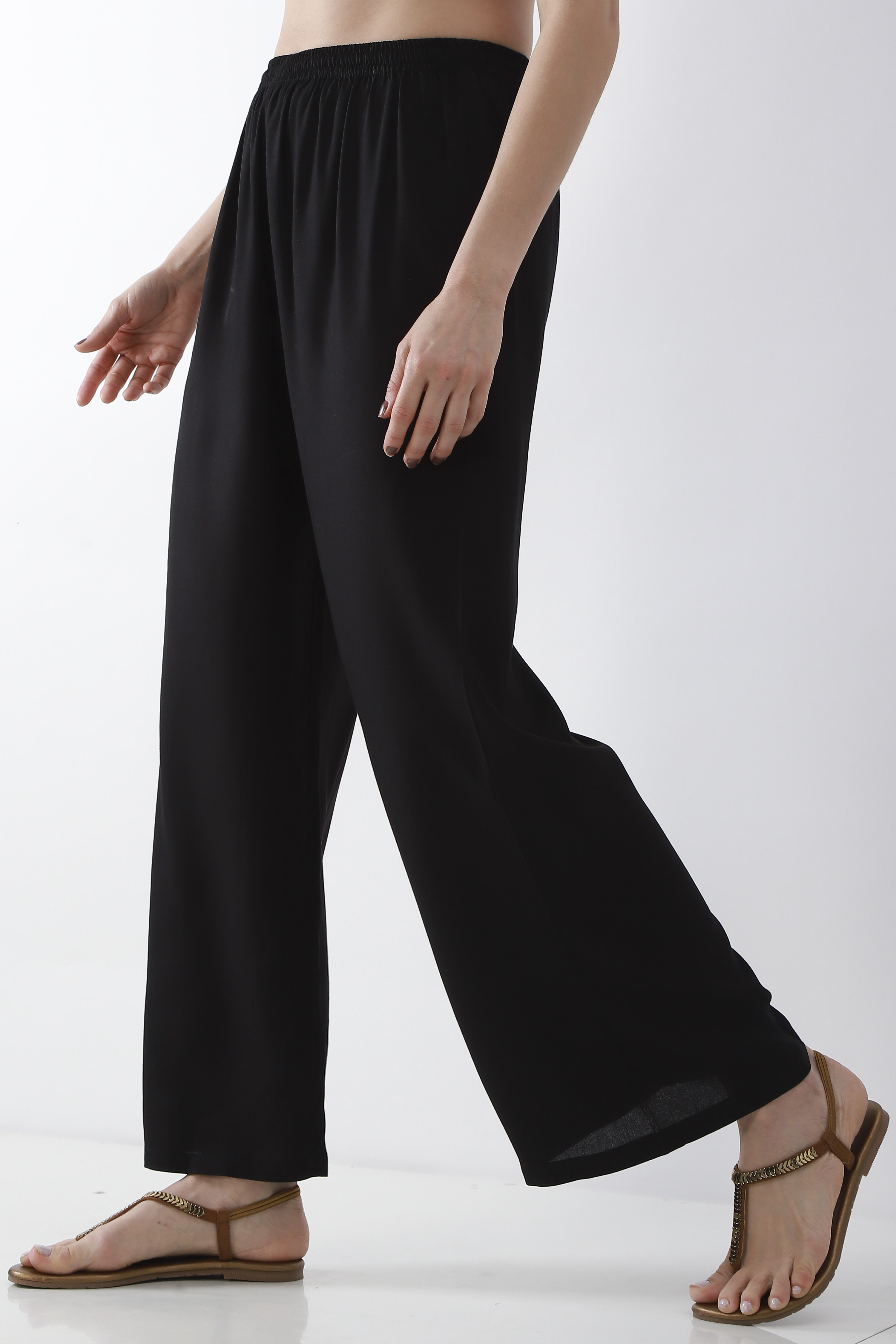 Blue Viscose Rayon Straight Palazzos image number 2