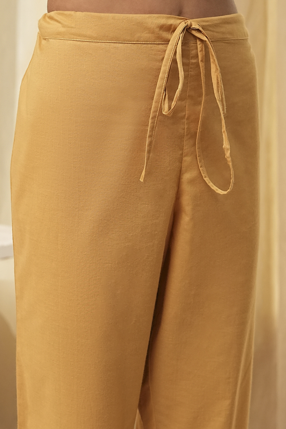 Cream-Colored Cotton Solid Regular Pants image number 1