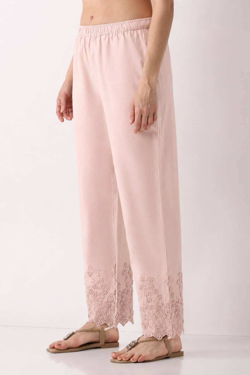 Blush Pink Cotton Straight Pant image number 3