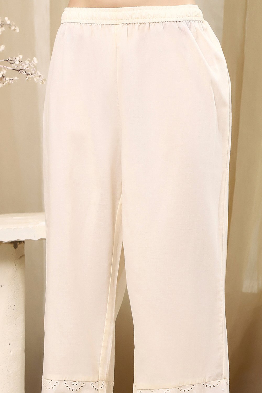 Off White Cotton Anarkali Suit Set image number 2