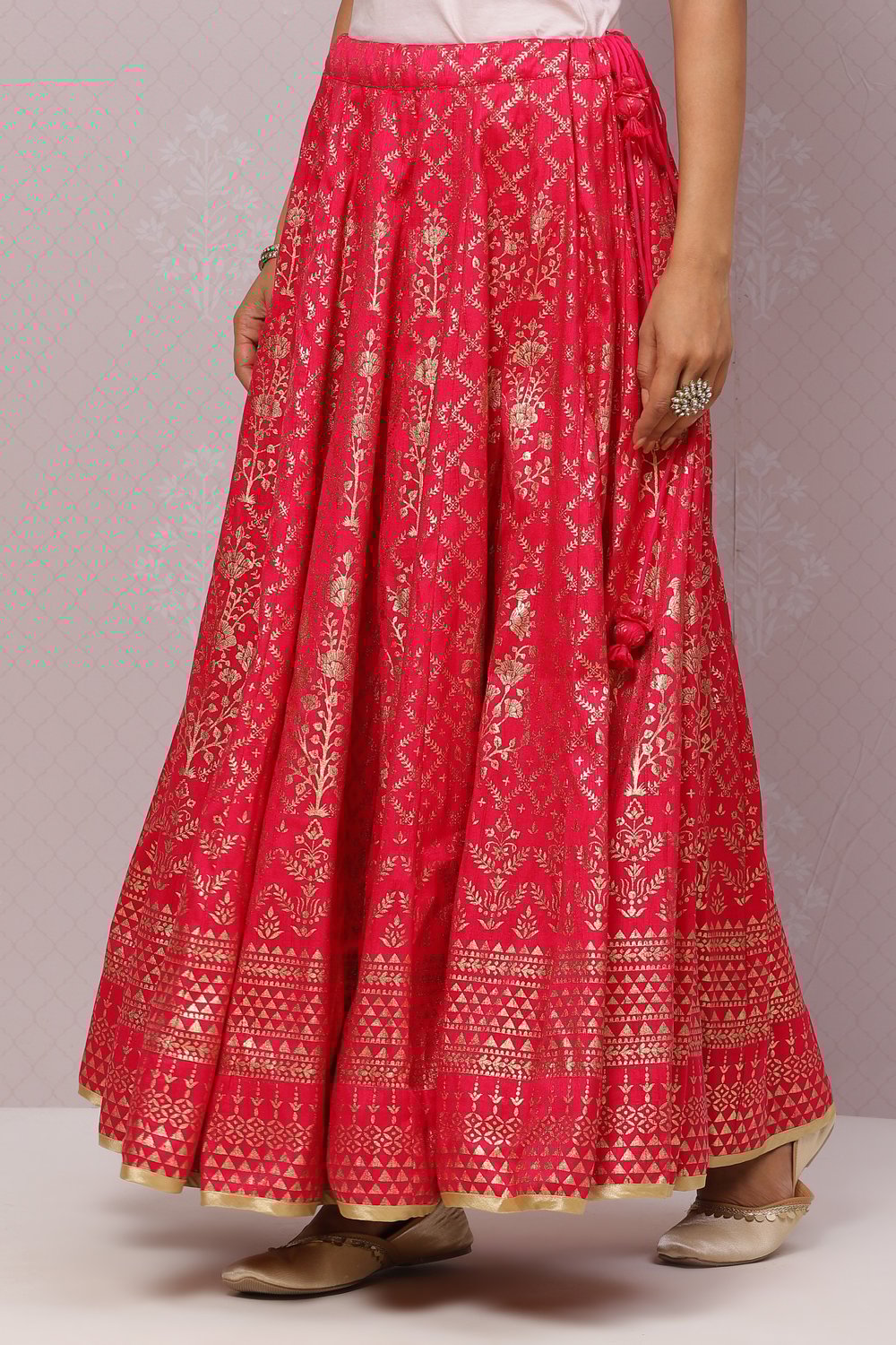Fuchsia Flared Art Silk Skirts image number 3