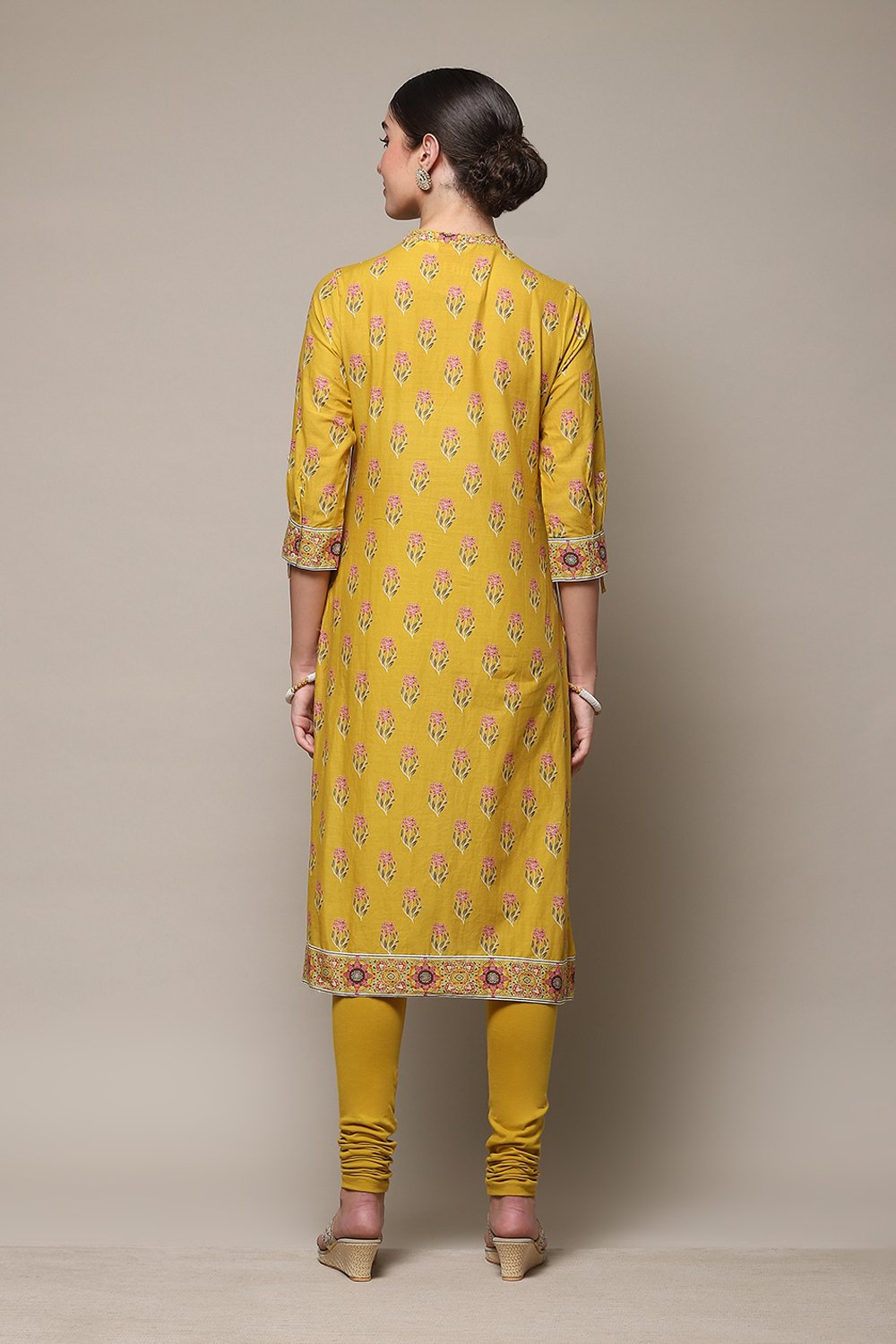 Black Cotton Straight Kurta Churidar Suit Set image number 4