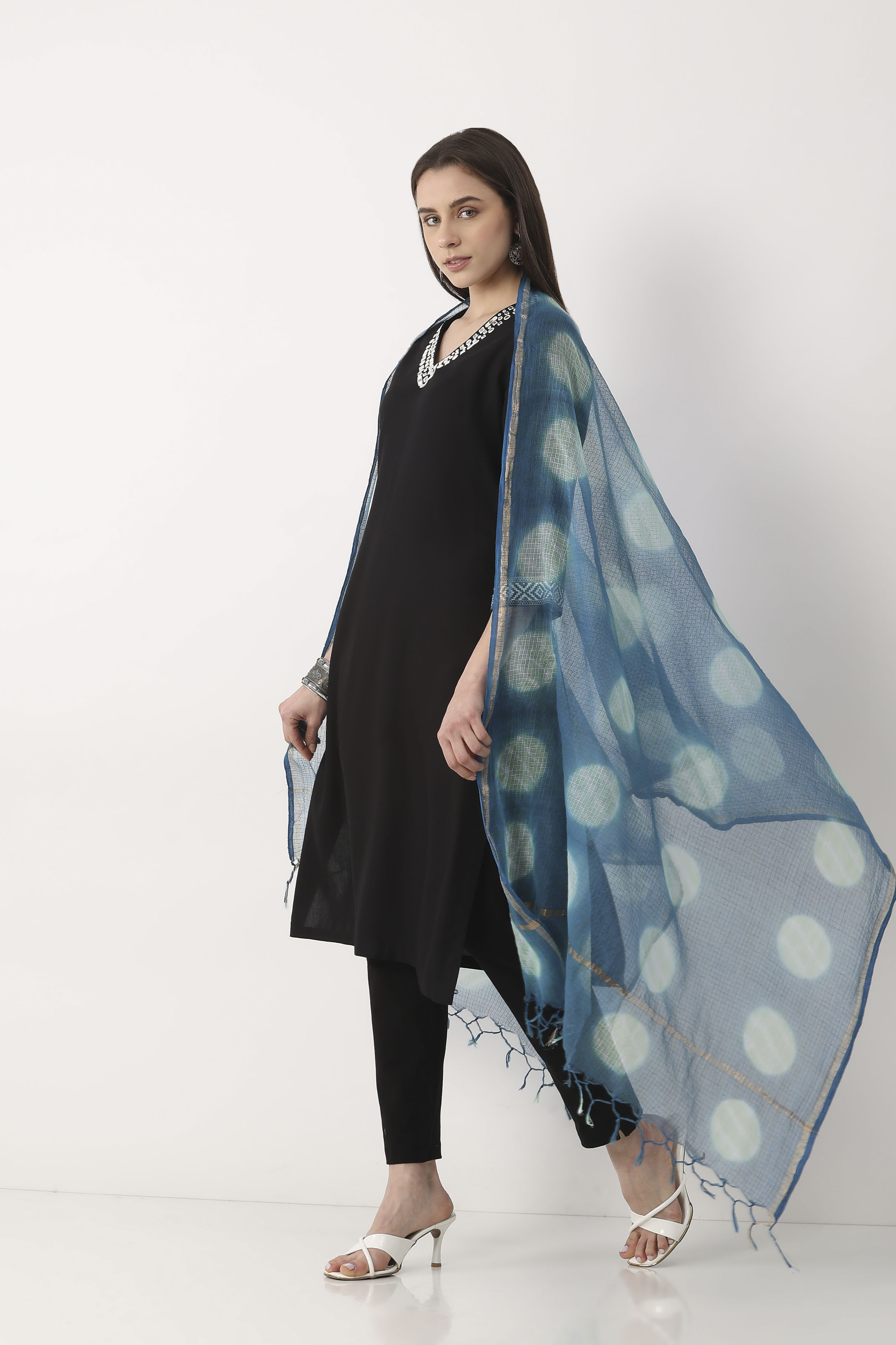 Navy Cotton Dupatta image number 0