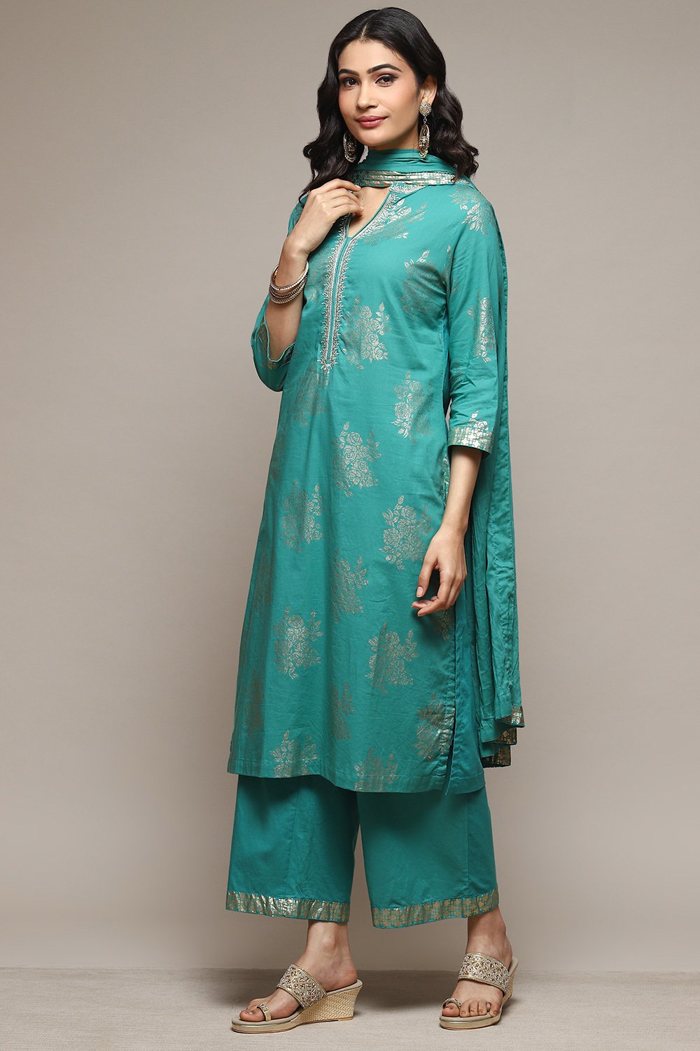 Brown Cotton Straight Kurta Palazzo Suit Set image number 5