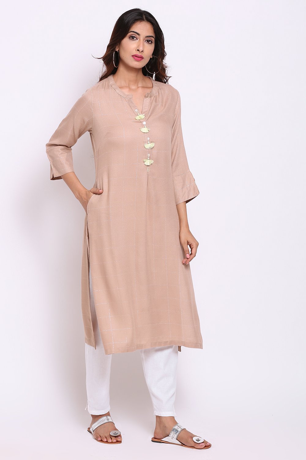 Aqua Rayon Straight Kurta image number 3
