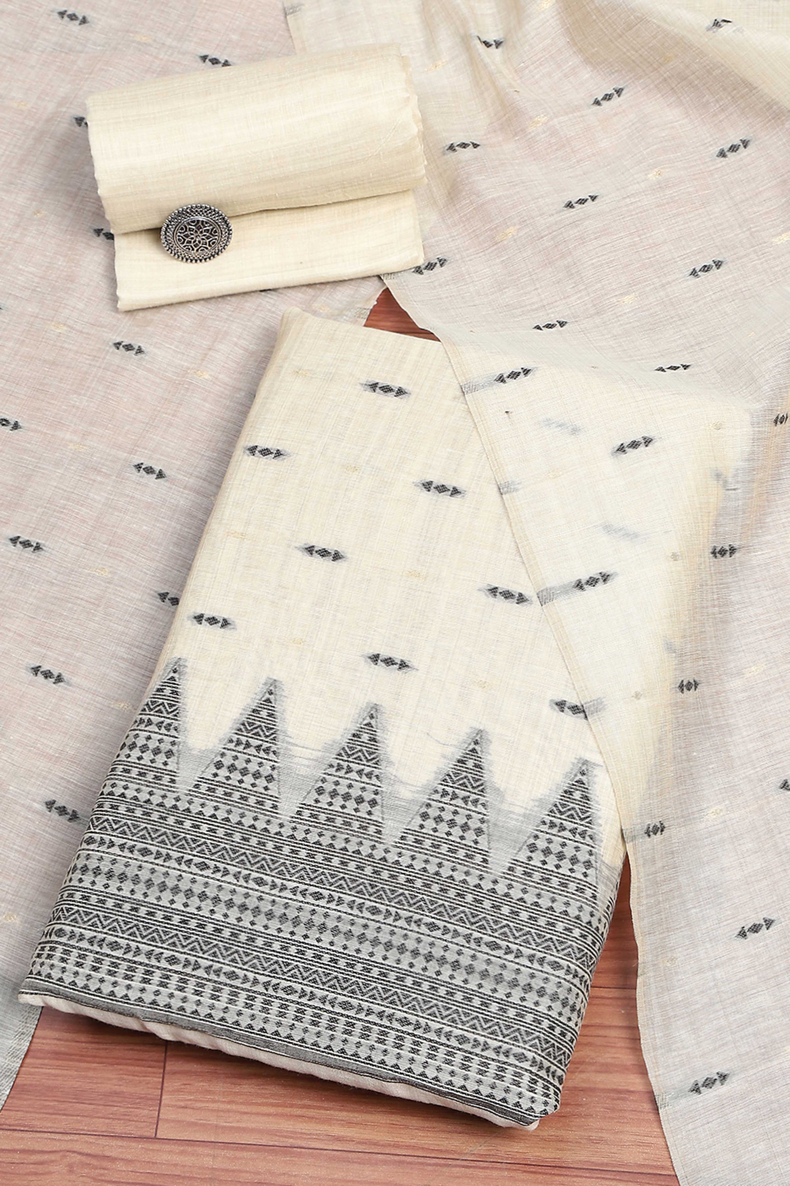 Black Chanderi Printed Unstitched Suit Set image number 0