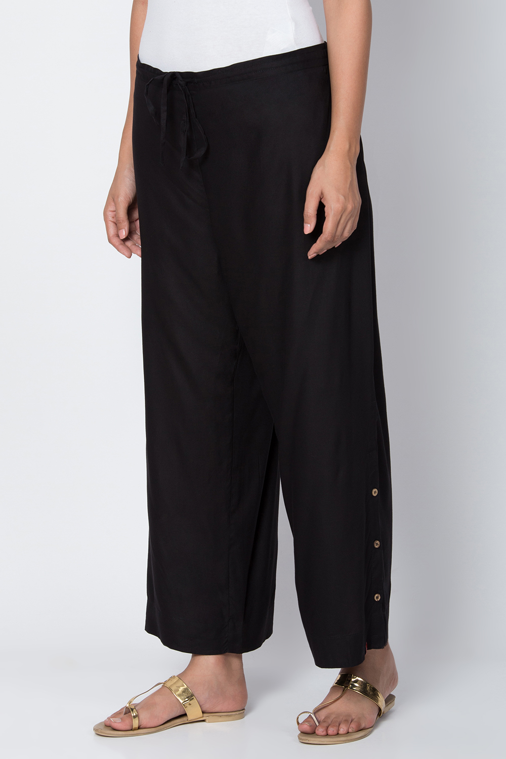 Black Viscose Solid Palazzo image number 1