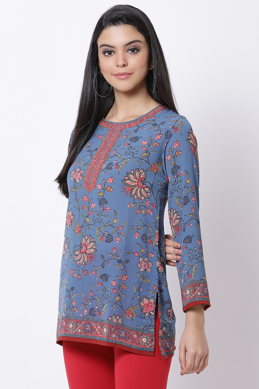 Yellow Art Silk Straight Printed Kurti image number 2