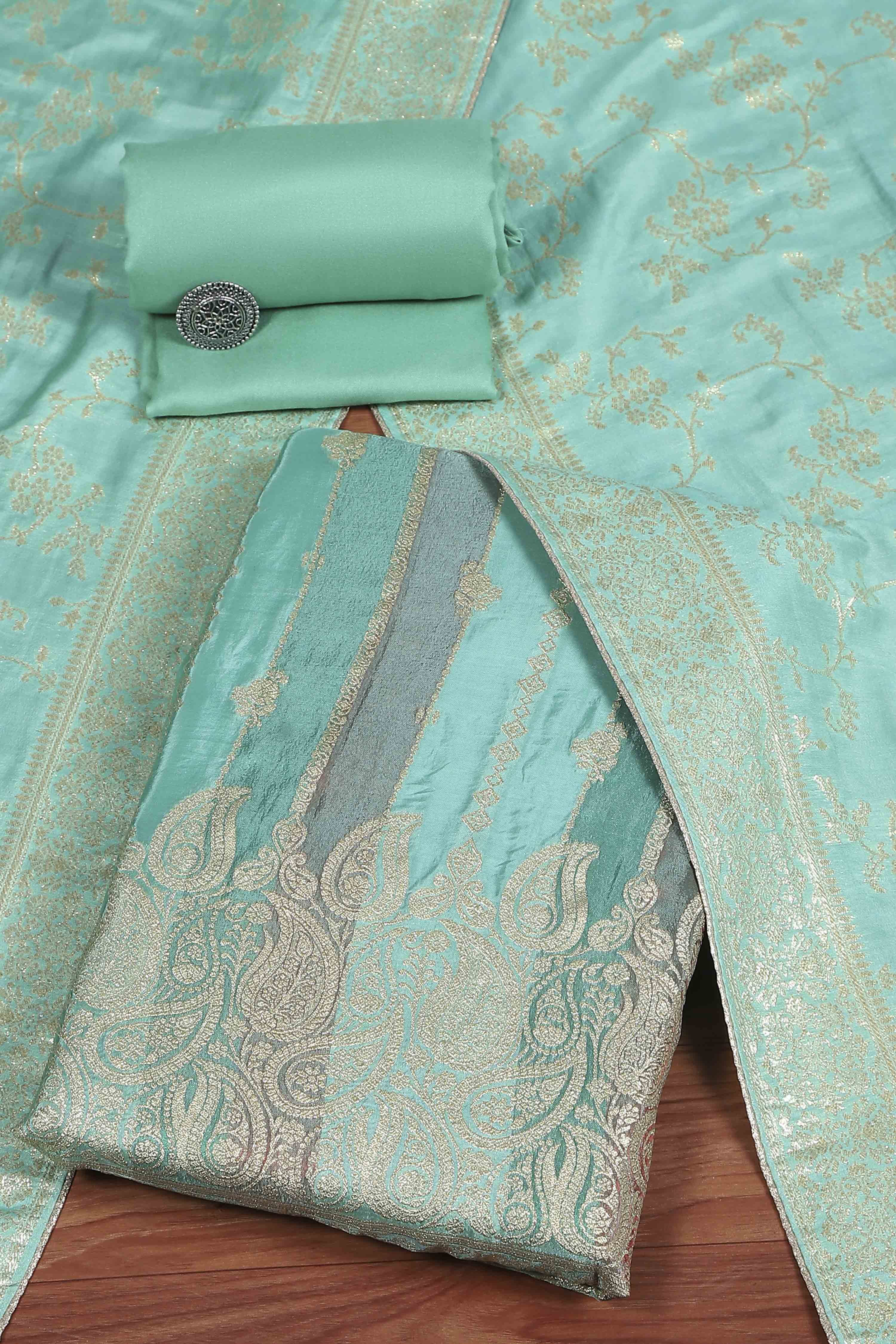 Pink Cotton Printed Embroidered Unstitched Suit Set image number 0